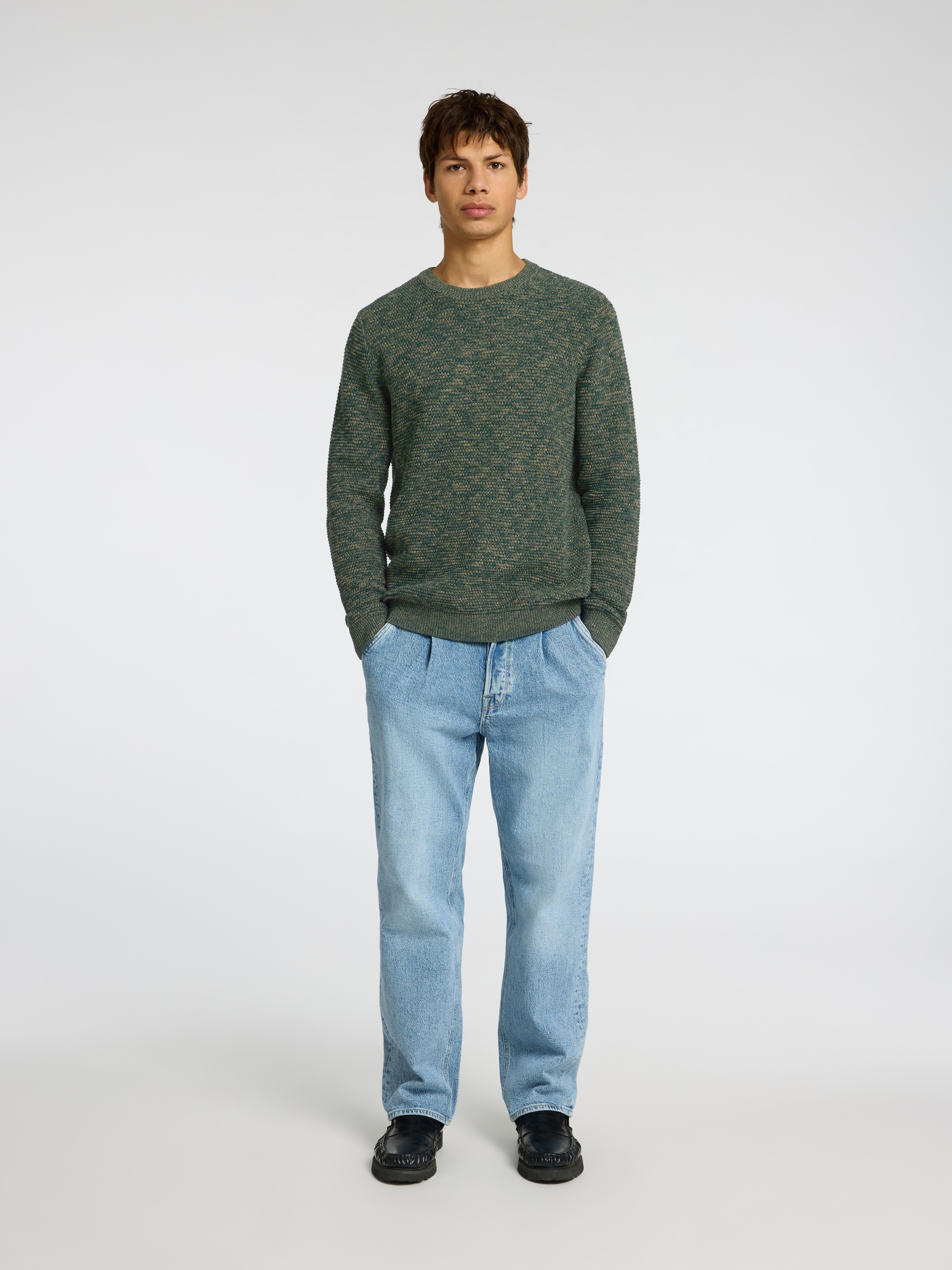 SELECTED HOMME Trui met ronde hals SLHVINCE LS KNIT BUBBLE CREW NECK NOOS