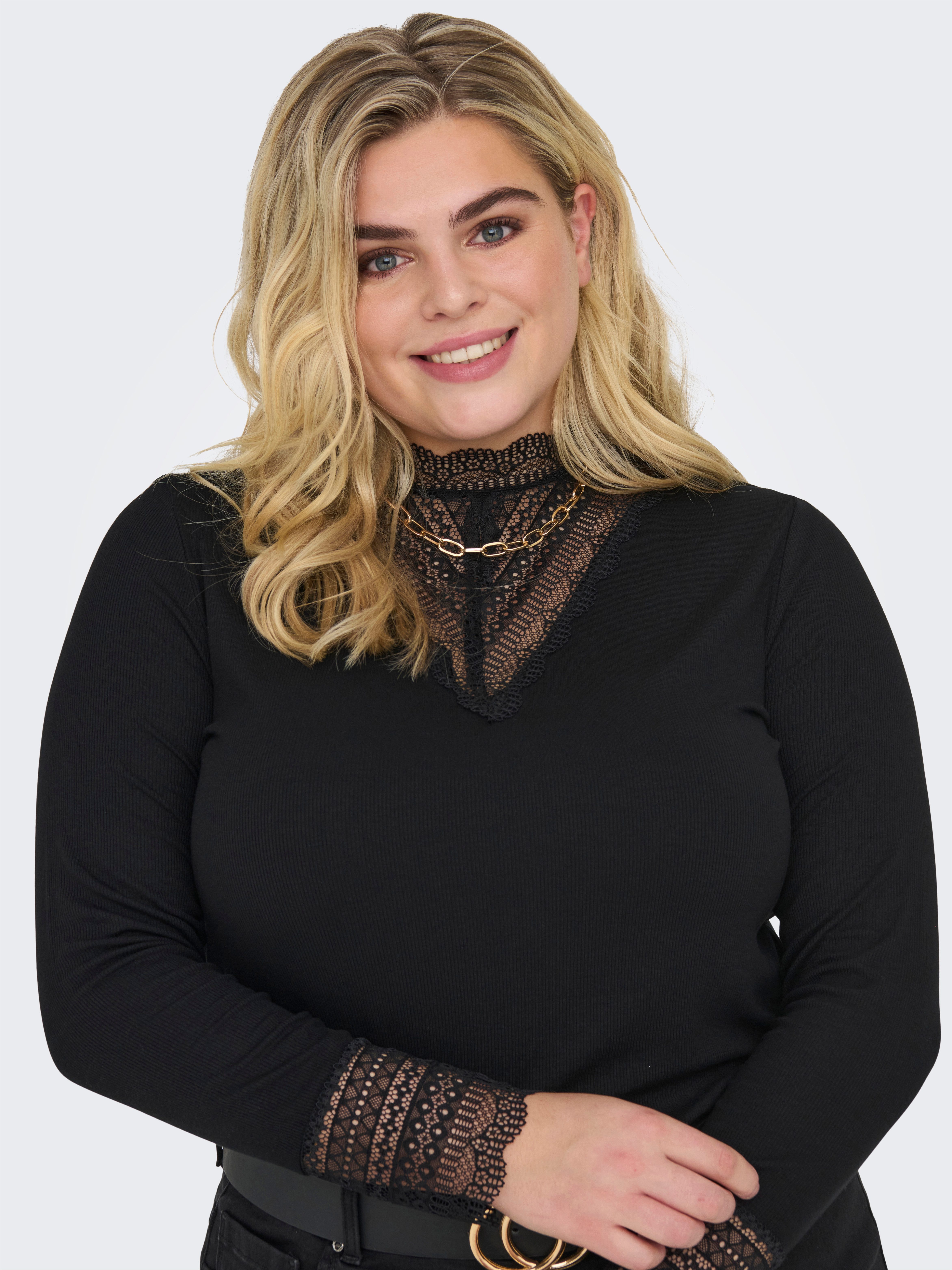 ONLY CARMAKOMA Shirt met lange mouwen CARTILDE RIB LACE L/S TOP JRS NOOS