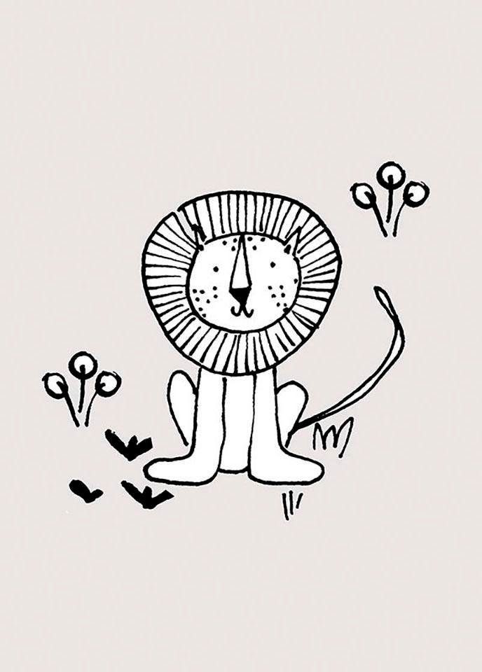 Komar Wanddecoratie Scribble Lion Wanddecoratie - zonder lijst (1 stuk)