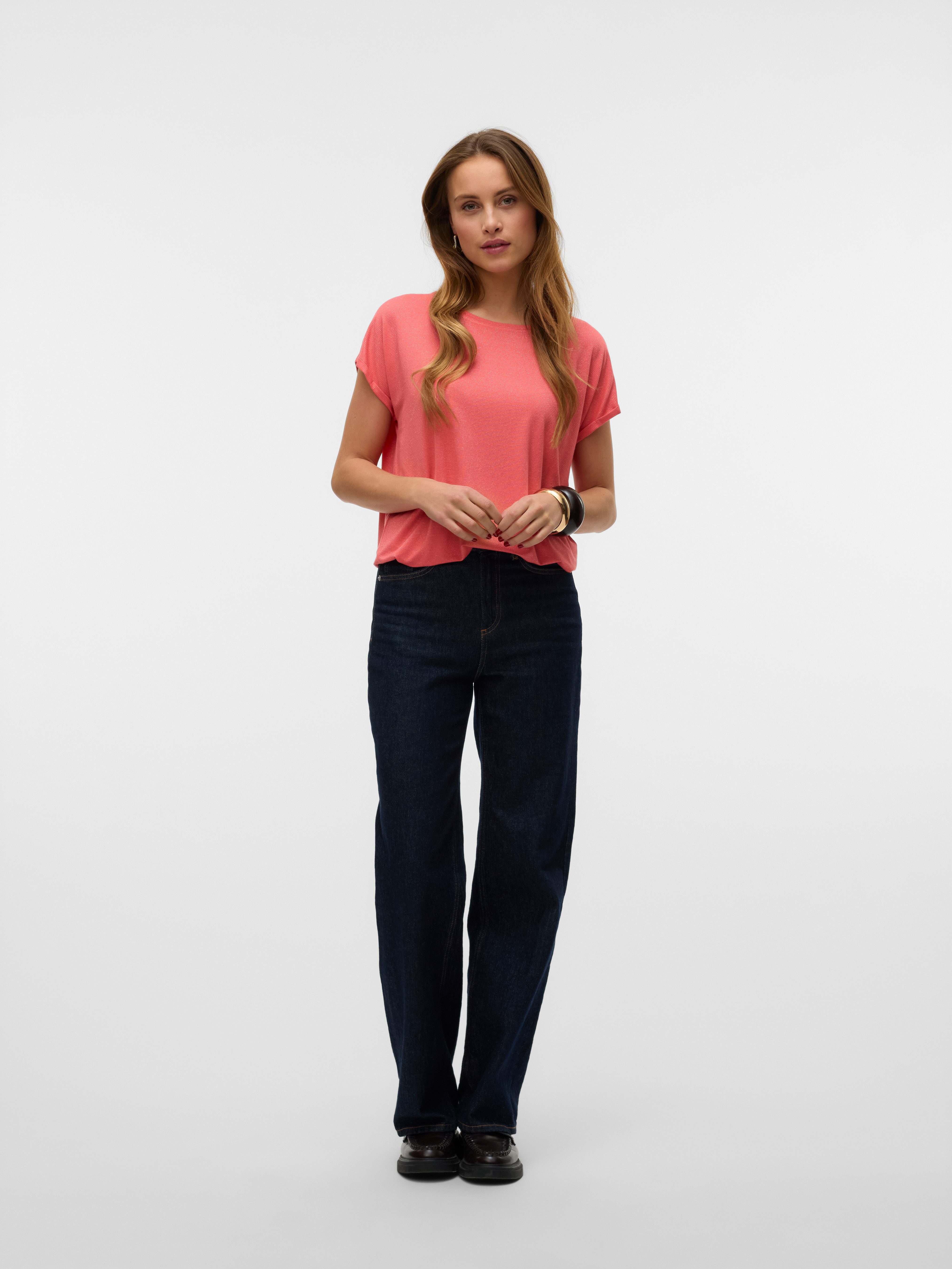 Vero Moda Shirt met ronde hals VMLAVA PLAIN SS TOP LUREX STRIPE