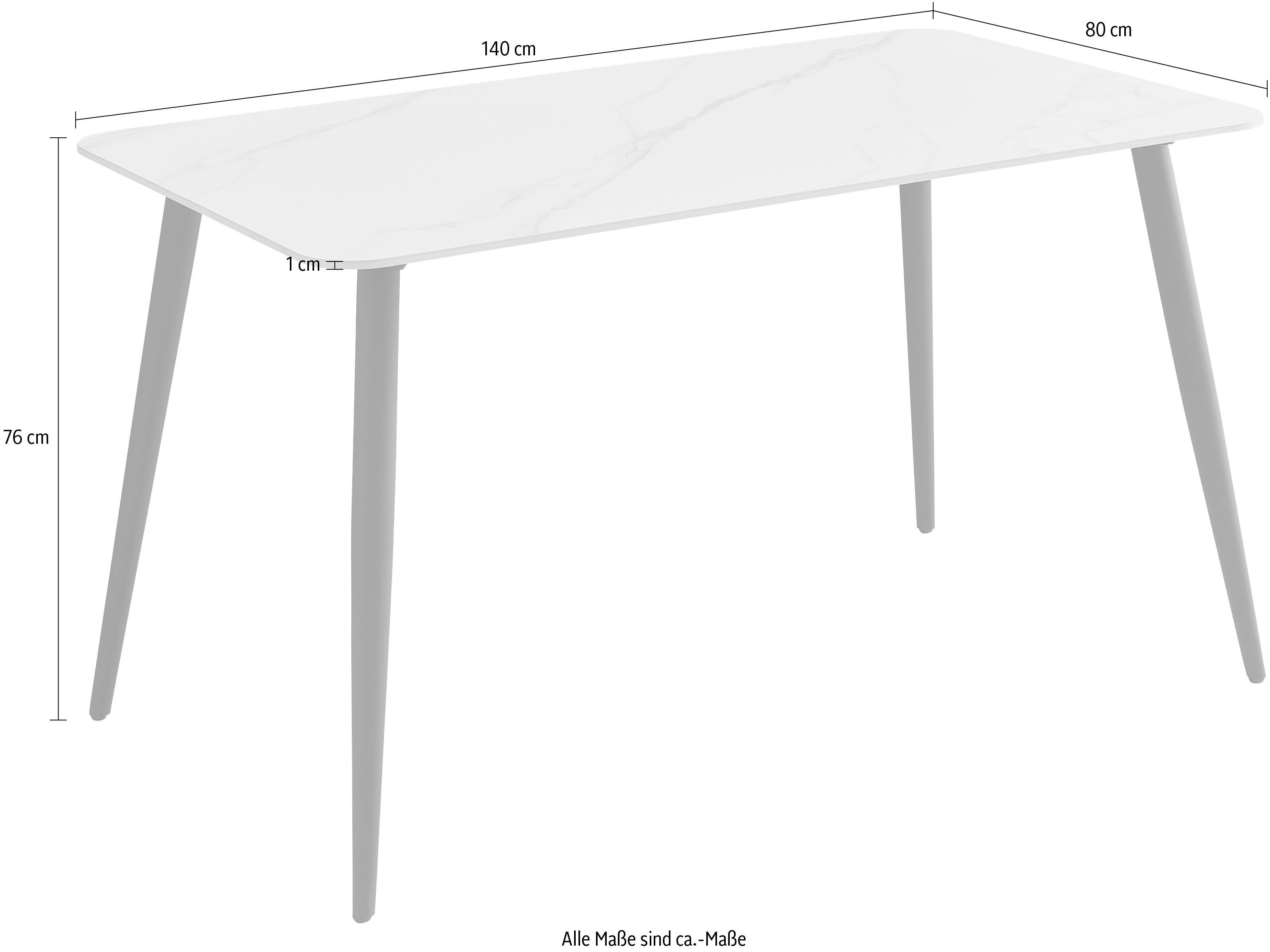 Stolkom Eettafel Cody eettafel keramiek, wit gemarmerd, BxHxD 140x76x80 cm Keramische oppervlakte wit gemarmerd, 4-poots frame mat zwart