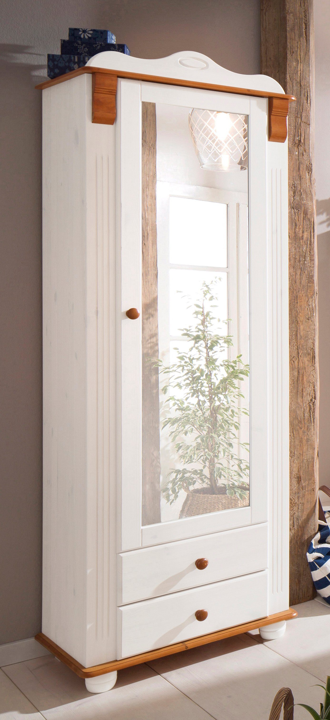 Home affaire Kledingkast ADELE met spiegel, breedte 63 cm, met 2 lades, van massief dennenhout, fsc®
