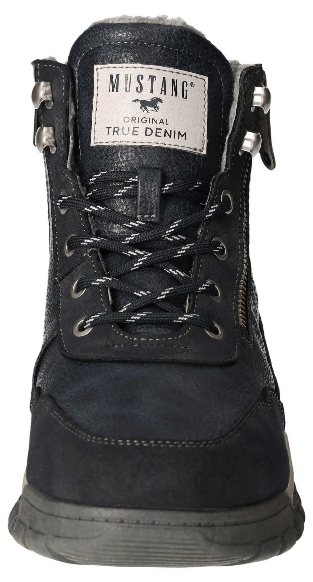 Mustang Shoes Winterlaarzen sleehak, veterschoenen, enkellaars met decoratieve rits aan de buitenkant