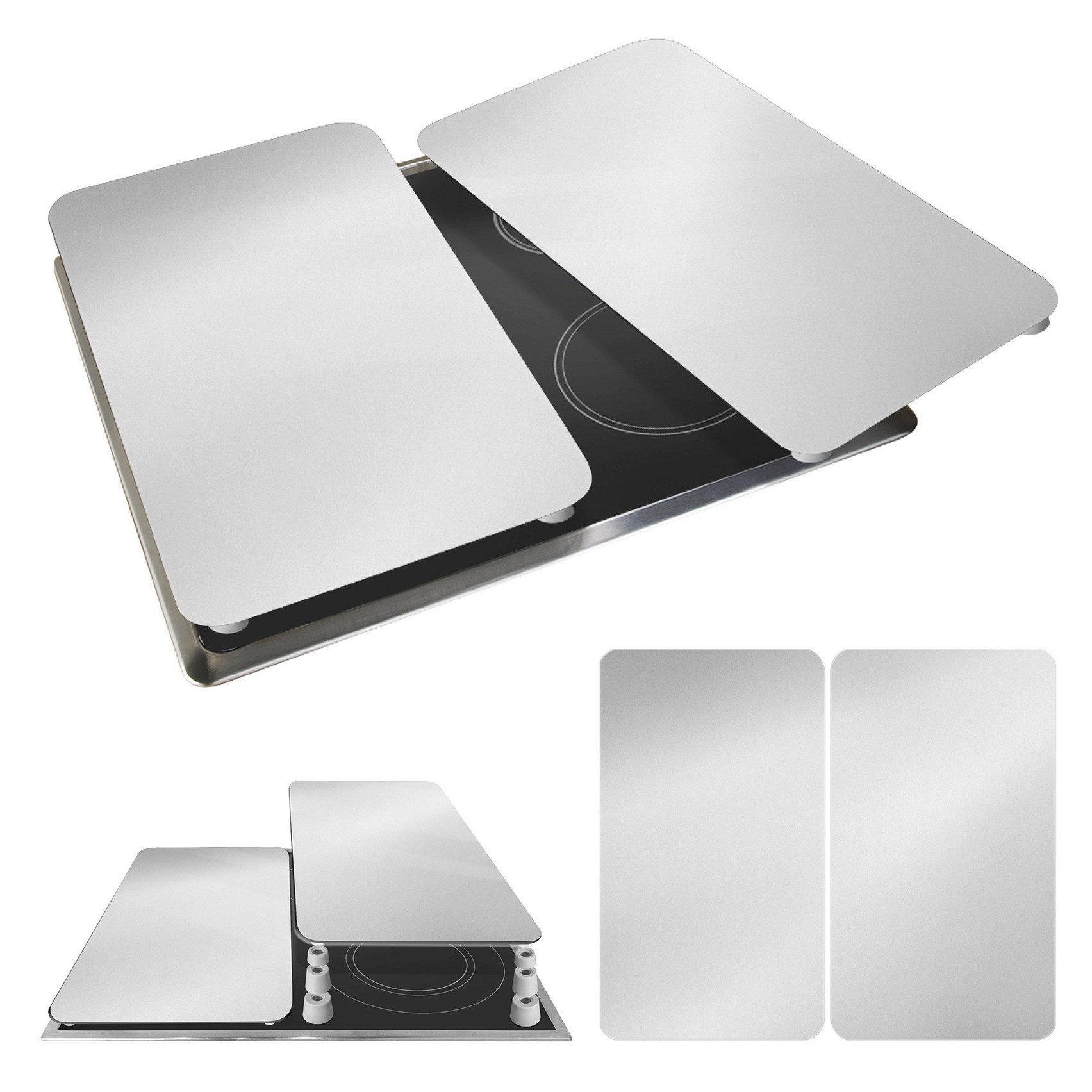 WENKO Kookplaatdeksel Universal Model Silber Kookplaatafdekking voor alle soorten kookplaten, krasvast, met antislipvoetjes (set, 2-delig)