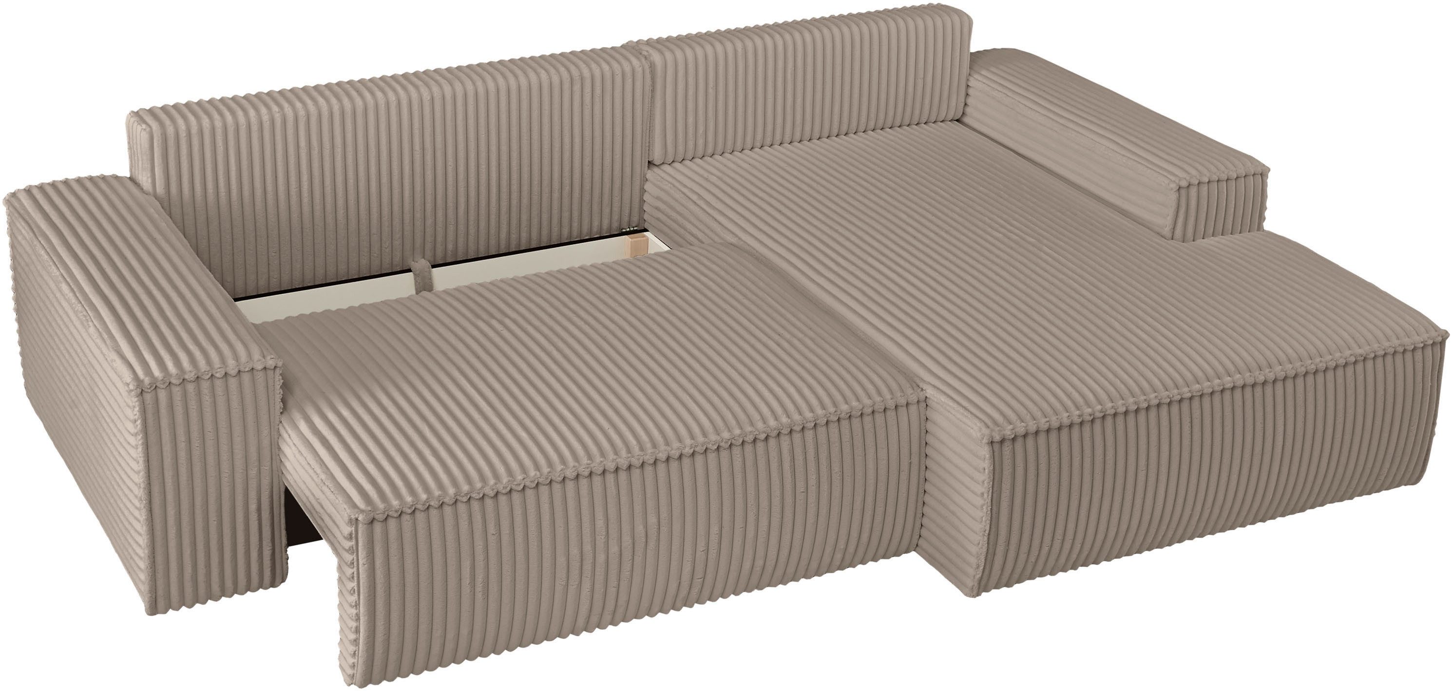 andas Hoekbank Finnley slaapbank 267 cm in Bouclé, fijne structuur en cord, L-vorm
