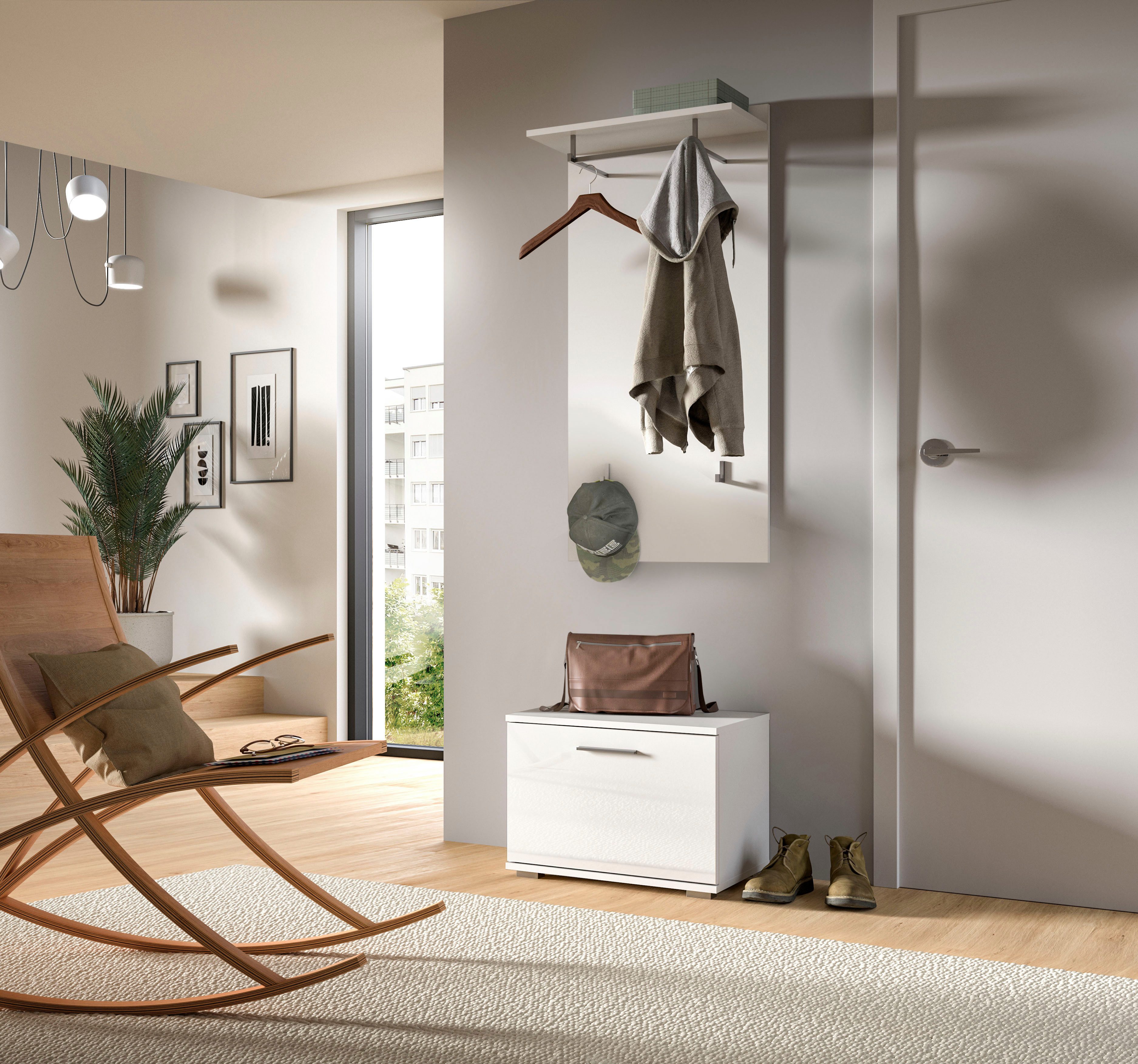 INOSIGN Halmeubelset Valge, Breedte 55 cm, 2-delig Set, bestaande uit: Zitbank & Garderobe paneel (2-delig)