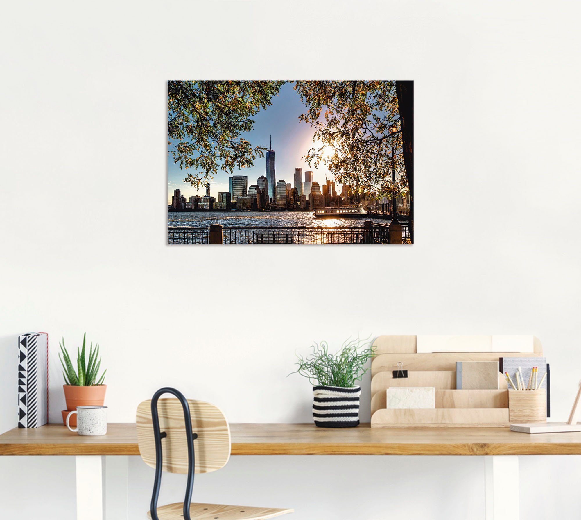 Artland Artprint Zonsopkomst boven New York als artprint van aluminium, artprint voor buiten, artprint op linnen, poster, muursticker