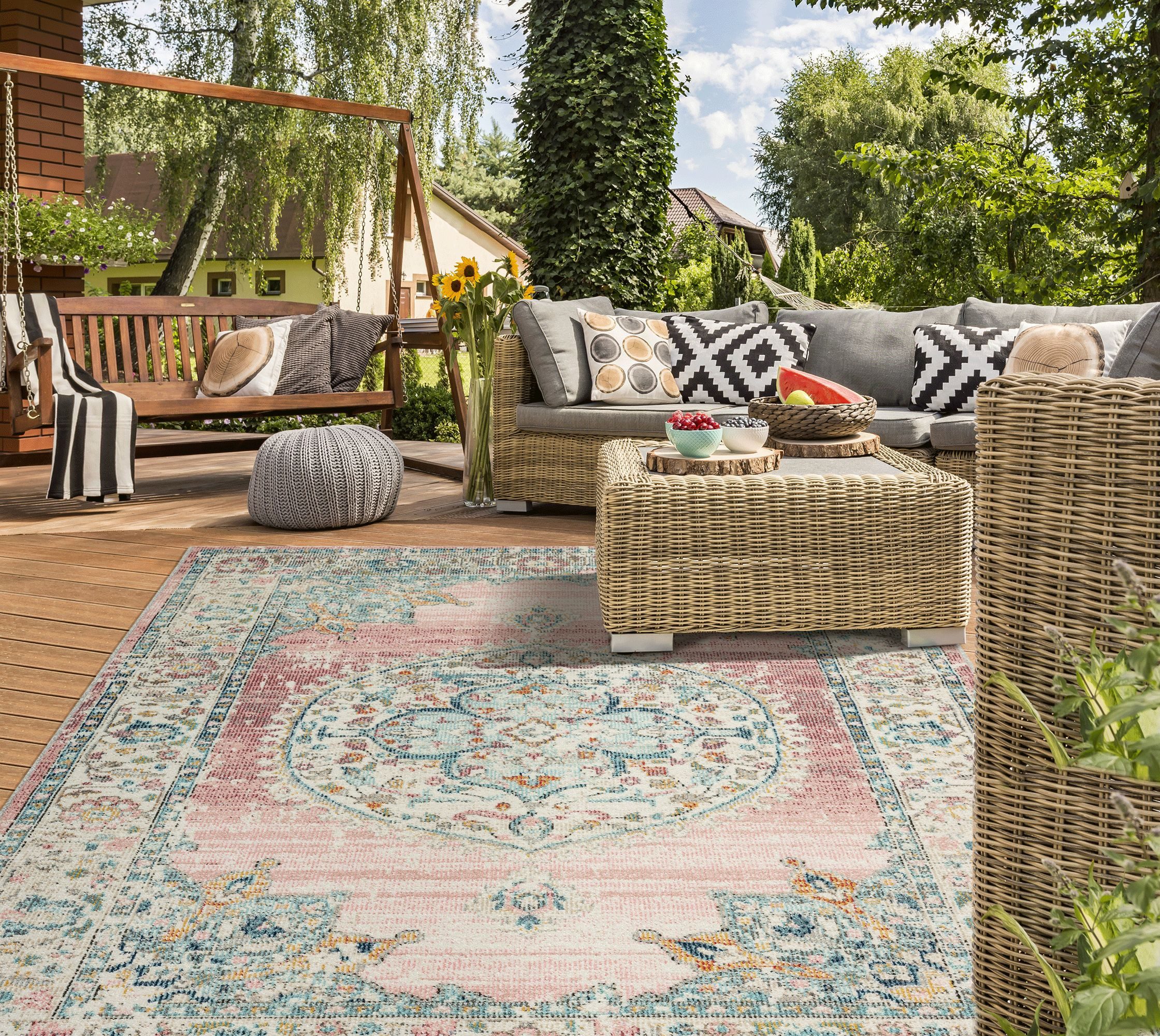 OTTO The carpet Vloerkleed Palma Orient Buiten moderne robuuste in- en outdoor tapijt moderne vloerkleden maat 240 cm x 340 cm x 4 mm roze