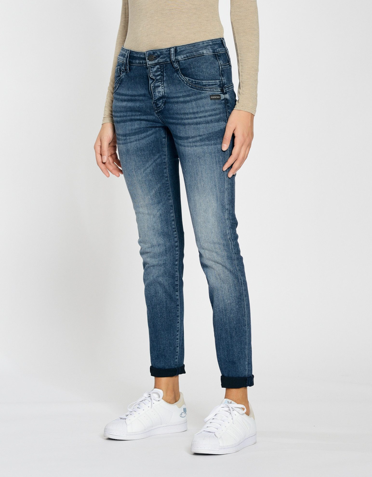 GANG Relax fit jeans 94GERDA met half open knoopsluiting