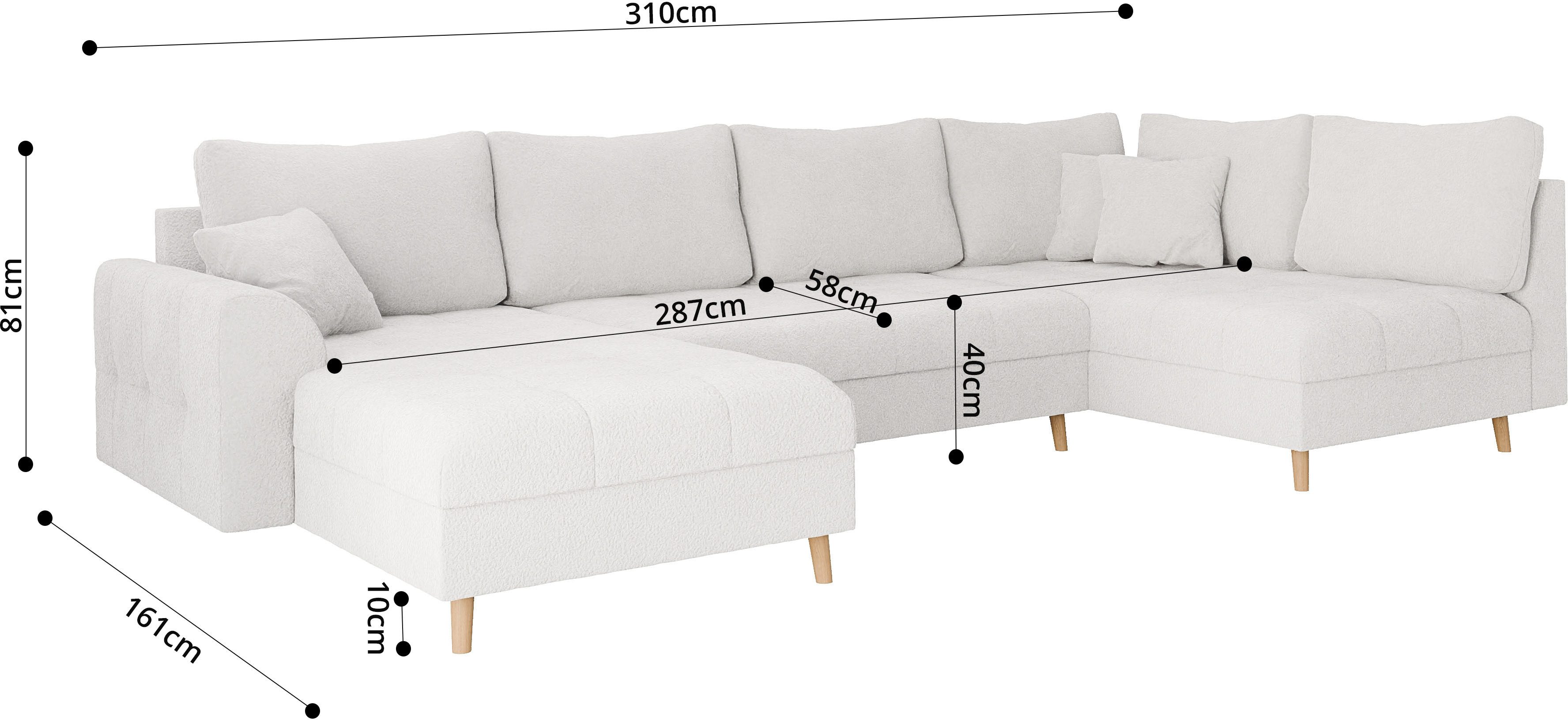 Home affaire Zithoek CHARRE U-vorm met ottomane, afmetingen B/D/H: 310/161/81 cm fijne stiksels, losse rug- en sierkussens, ook in cord en bouclé
