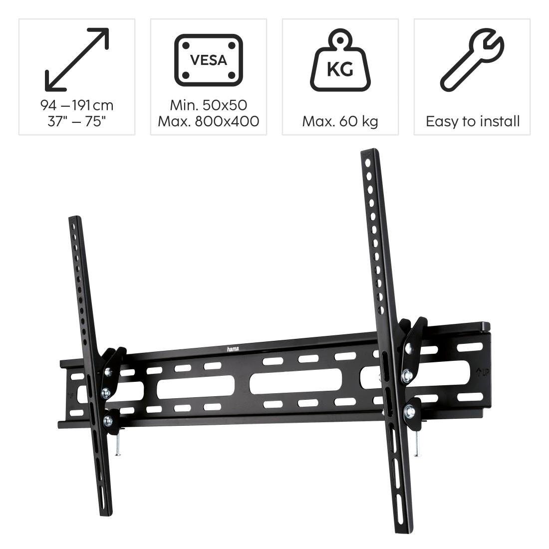 Hama Tv-wandhouder TV wandbeugel kantelbaar, 94 - 191 cm (37" - 75"), 43", 50", 55", 65"
