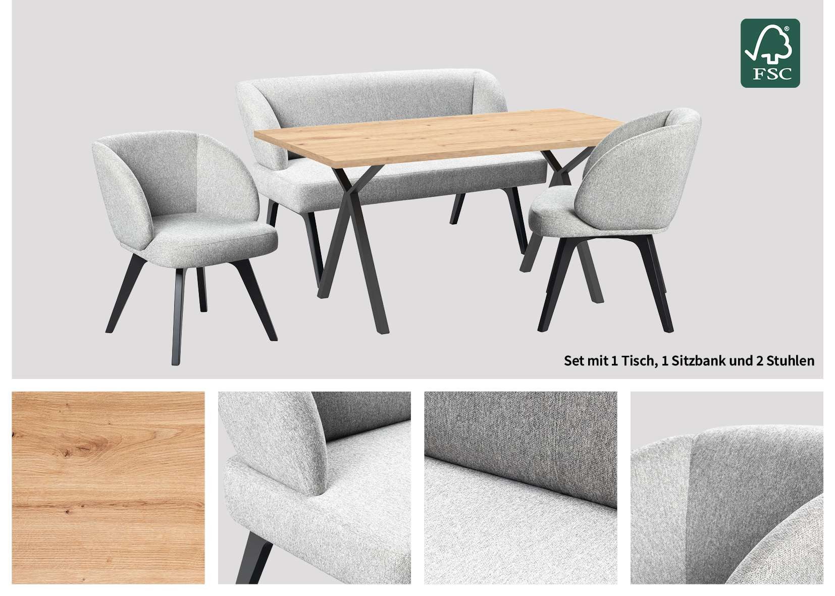 Home affaire Eethoek Aretha eettafelbank, zitgroep, keukenbank, gestoffeerde bank Eetkamer zitgroep, tafel, stoelen en bank gestoffeerd, Nosag-vering