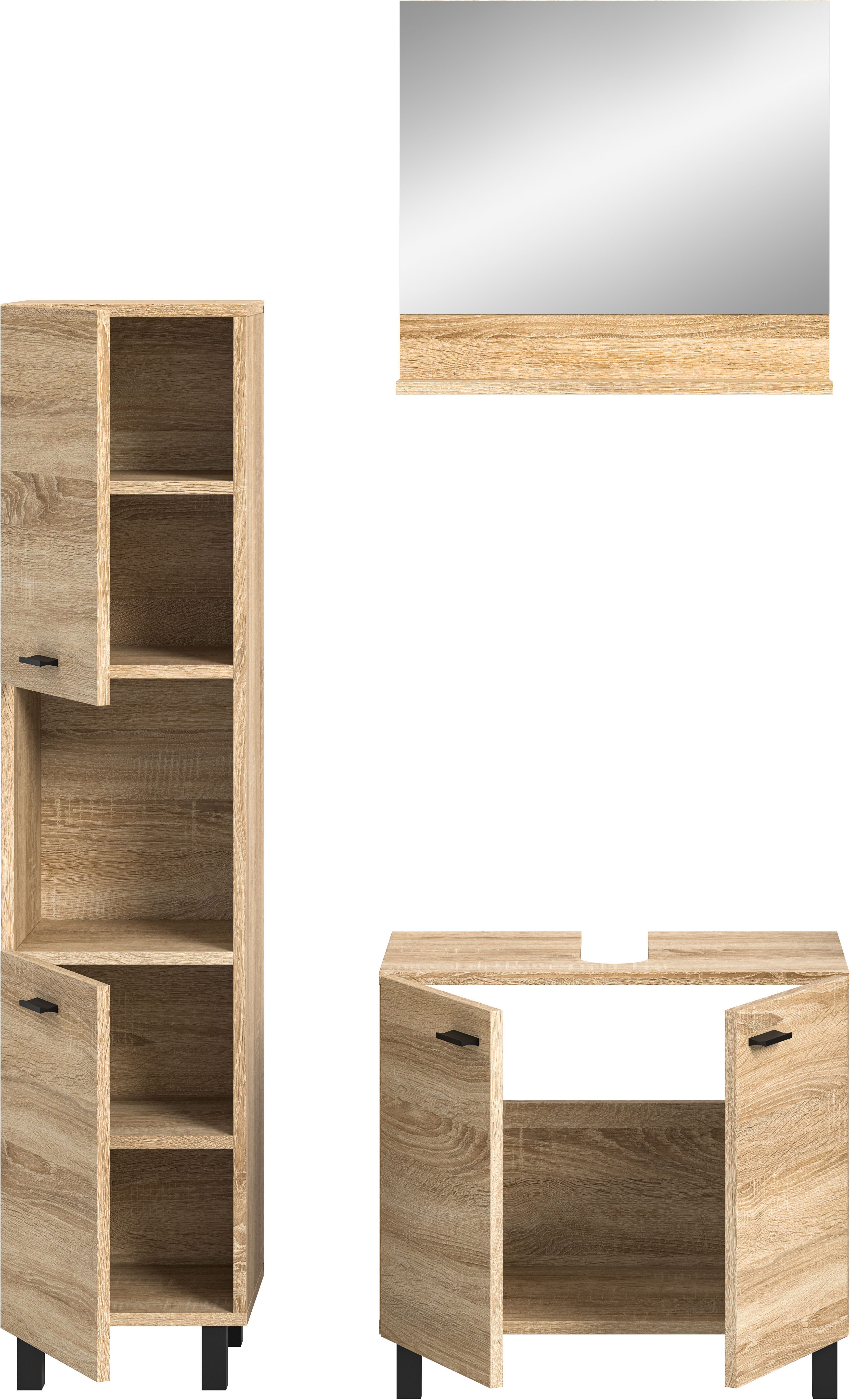 welltime Badmeubelset Tampa, breedte 102cm, 3-delig Wastafelonderkast, spiegel, hoge kast (3 stuks)
