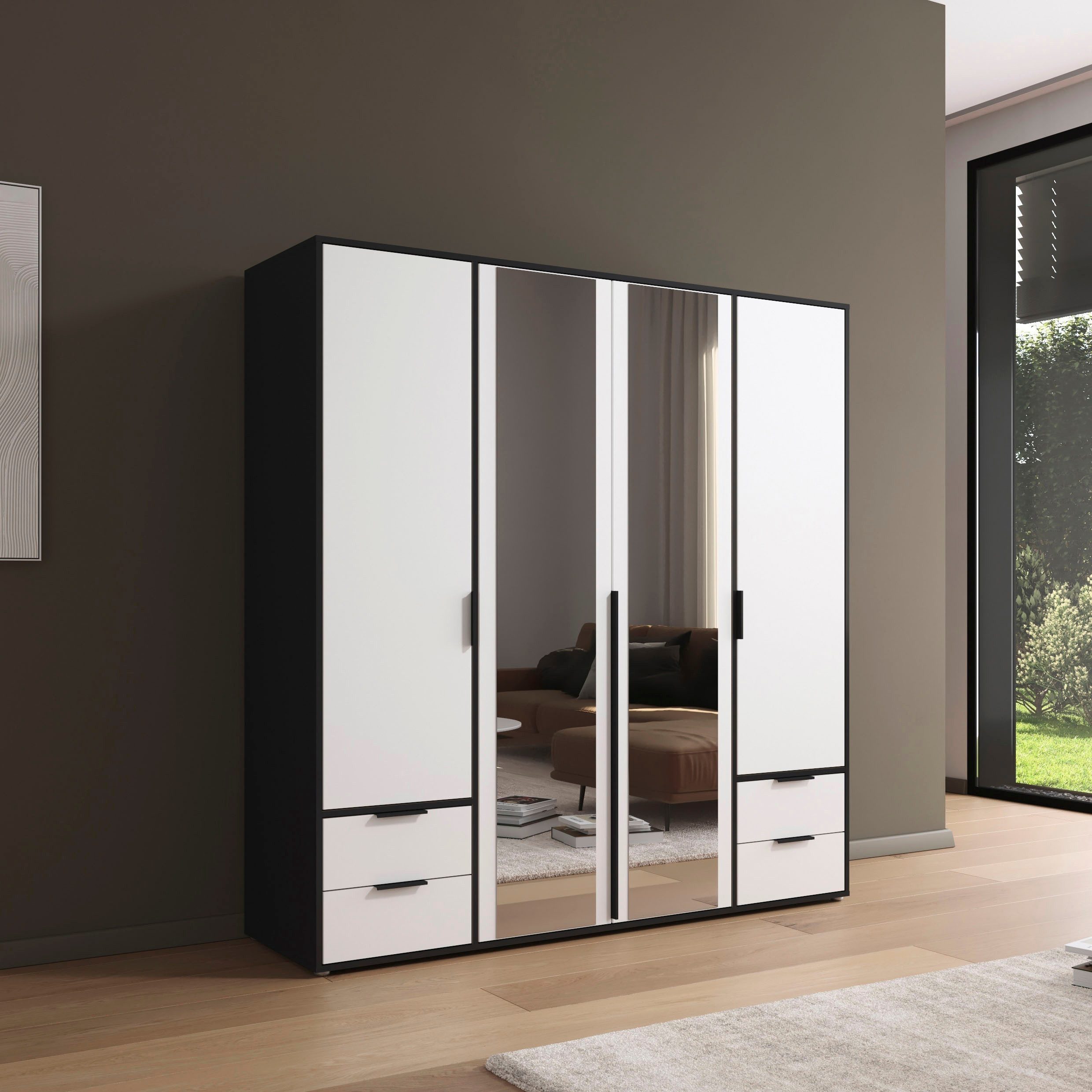 rauch Draaideurkast Kledingkast Kast Garderobe Wasmand NAGATA met Spiegel und schubladen sowie stangengriffen topseller made in germany