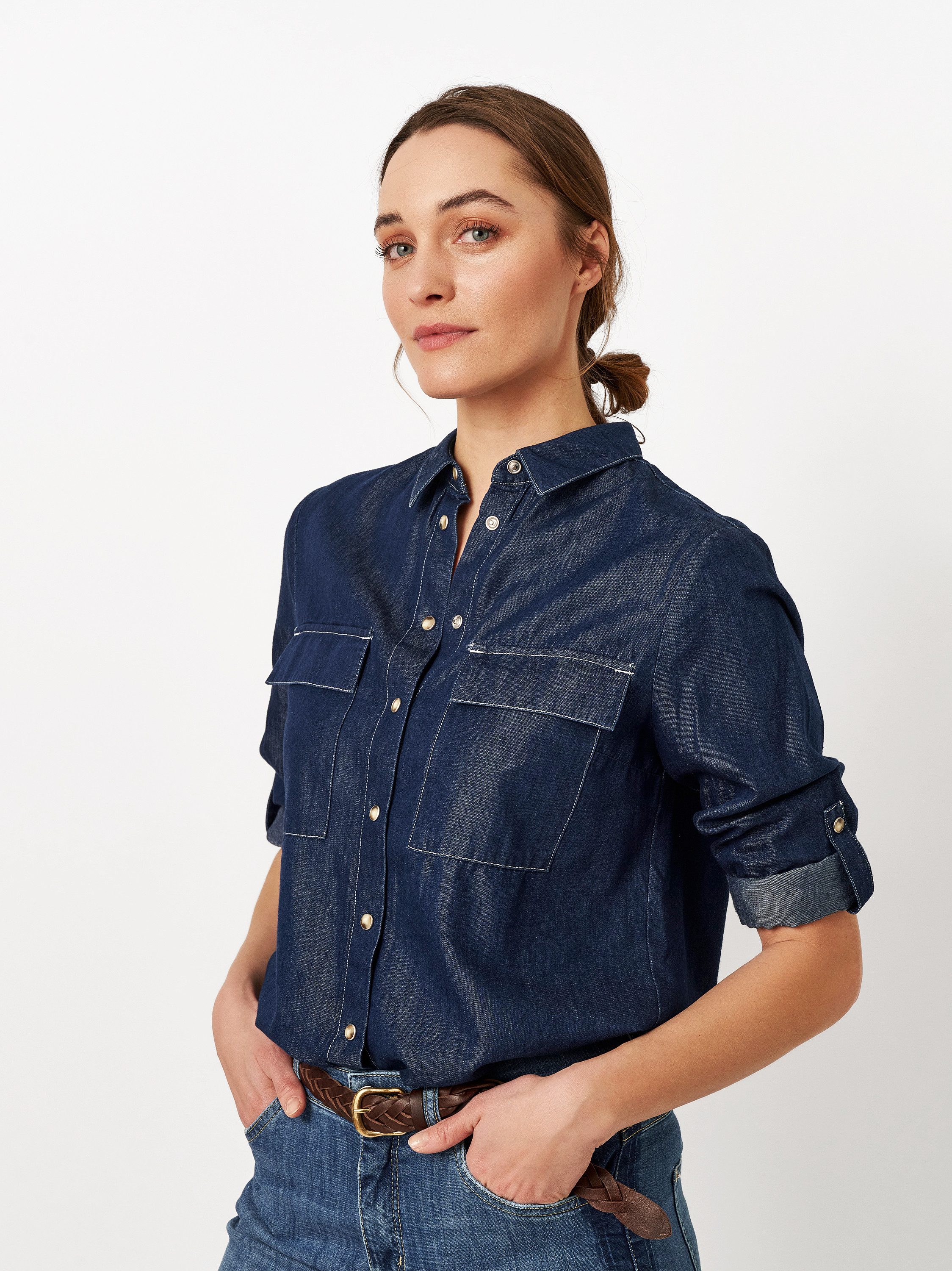 TONI Jeans blouse CLYDE met omslag dames blouses maat 46 blauw