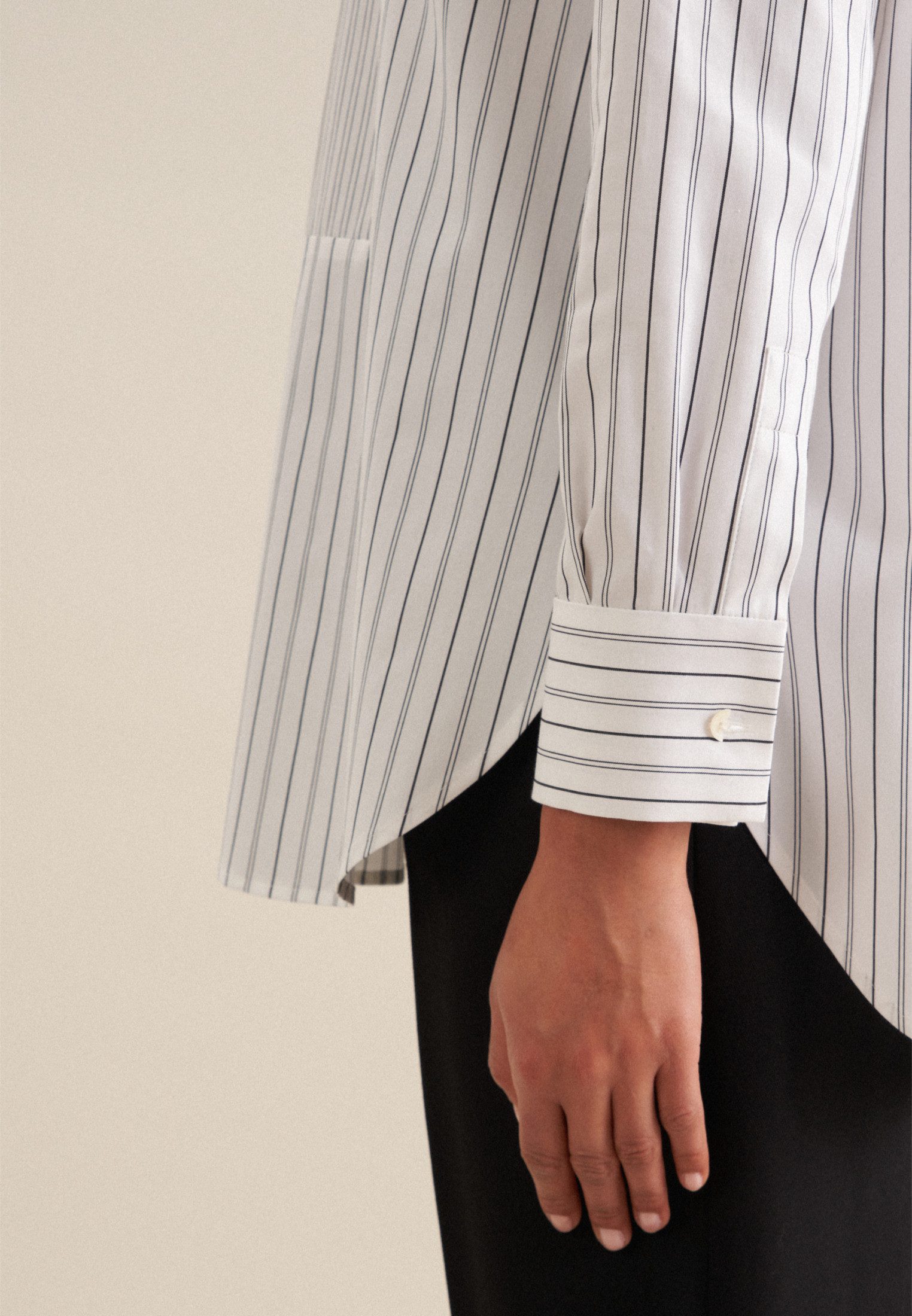 seidensticker Lange blouse Zwarte roos Lange mouwen kraag strepen