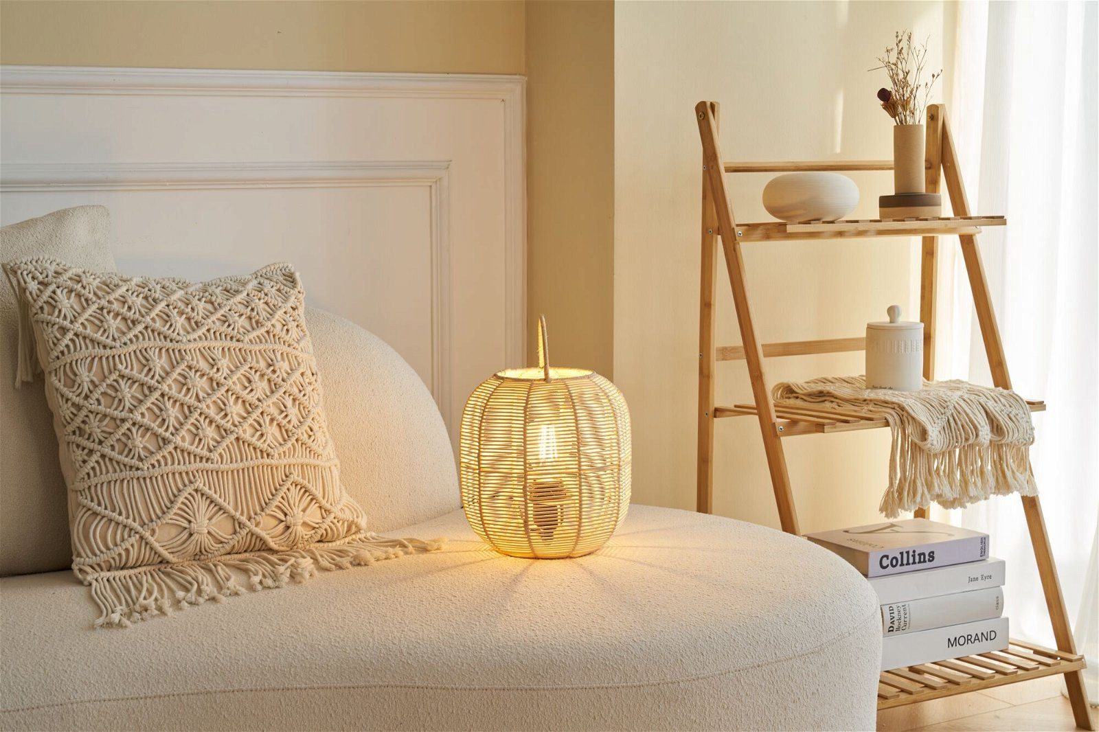 Pauleen Tafellamp Boho Glow max20W beige/wit 230V metaal/rattan
