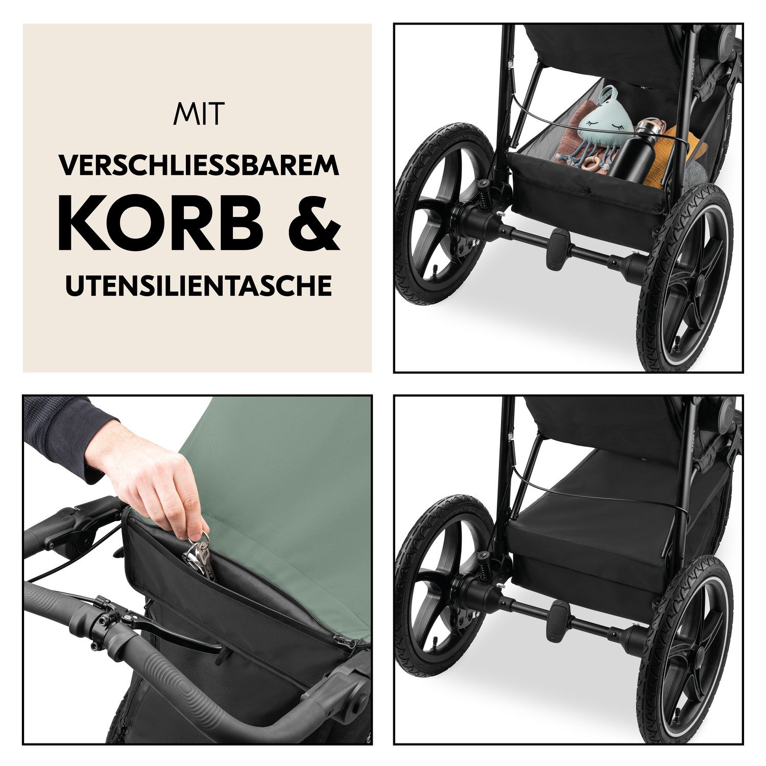 Hauck Kinderwagen met drie wielen Runner 3, Jungle Green met xxl-luchtwielen en handrem, tot 22 kg belastbaar