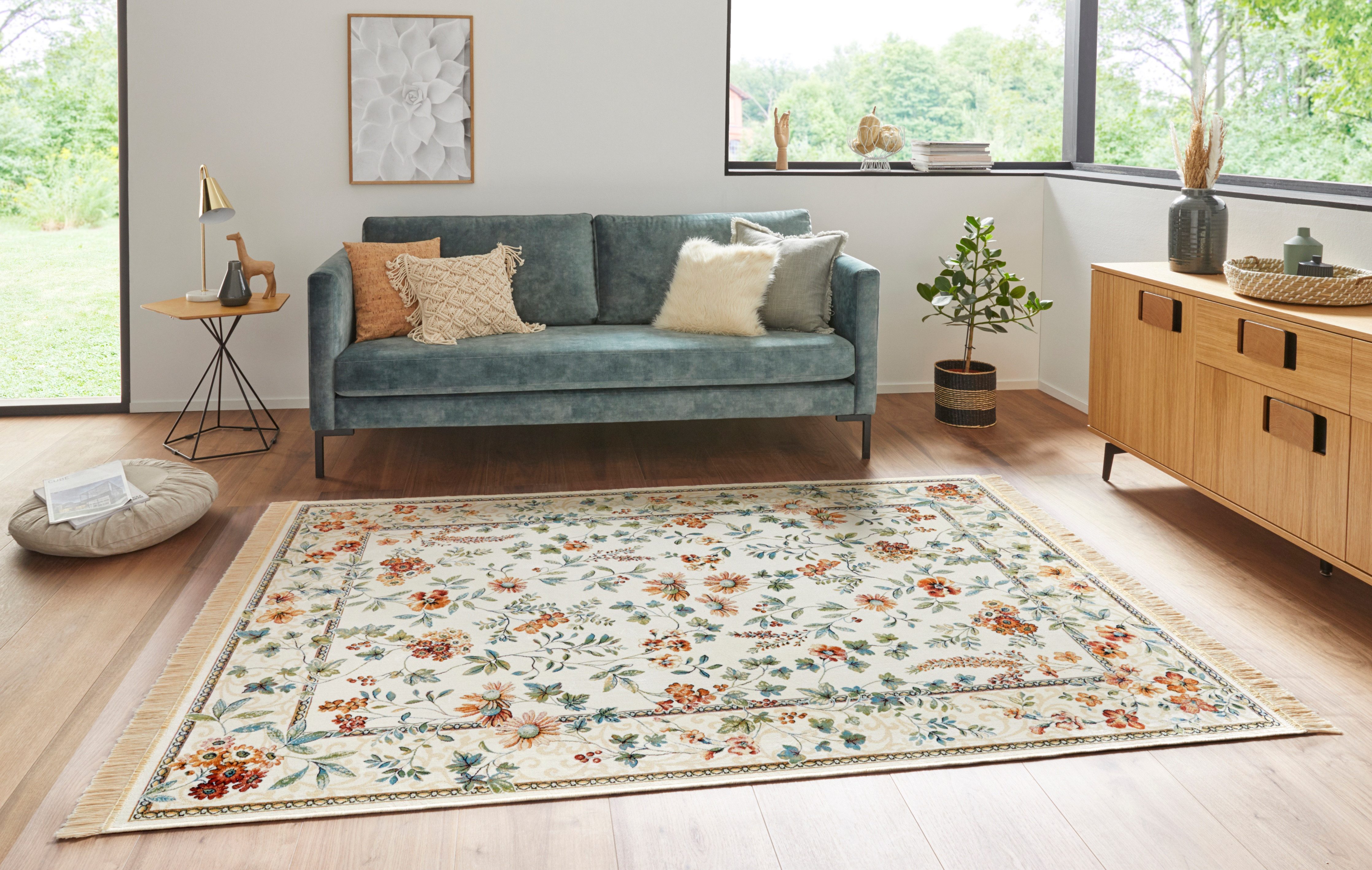 NOURISTAN Vloerkleed Orient Flowers Oriëntaals met franje, oriënt, woonkamer, slaapkamer, eetkamer