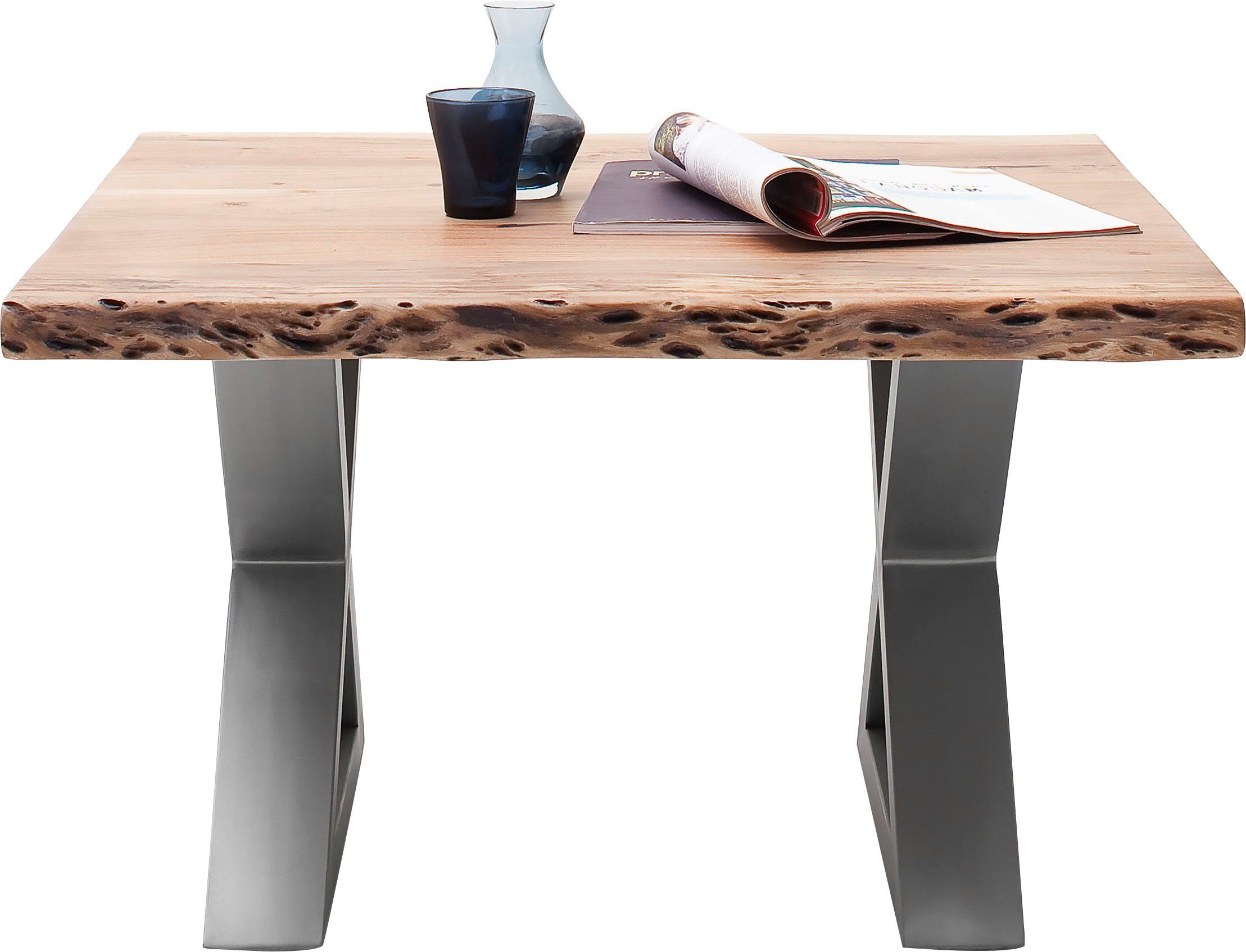 MCA furniture Salontafel Cartagena Salontafel massief hout met boomstamrand en natuurlijke kieren en gaatjes