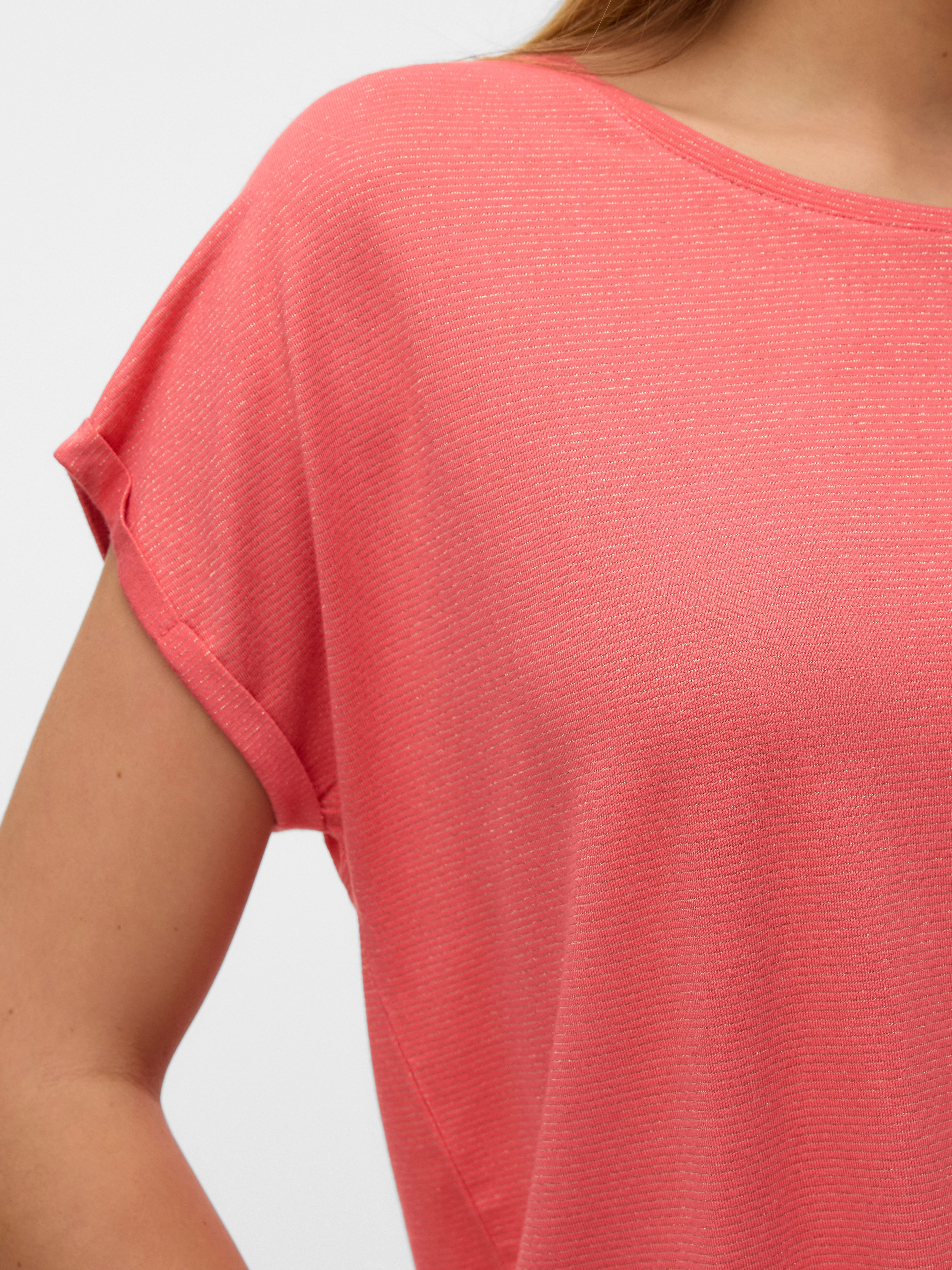 Vero Moda Shirt met ronde hals VMLAVA PLAIN SS TOP LUREX STRIPE