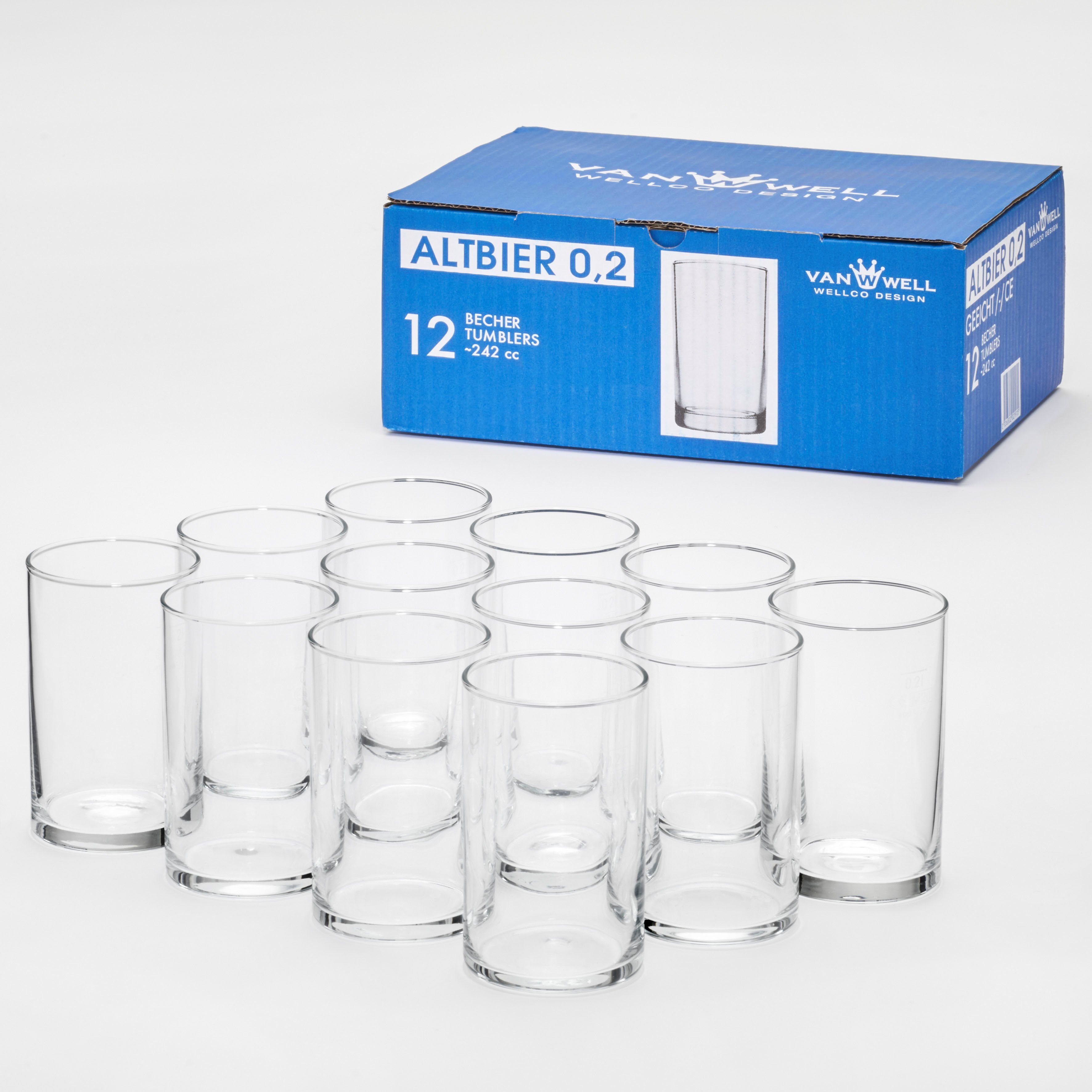 van Well Bierglas Oudbierglas 0,2 l, gekalibreerd, vaatwasmachinebestendig, horeca kwaliteit, 12-delig. (set, 12-delig)