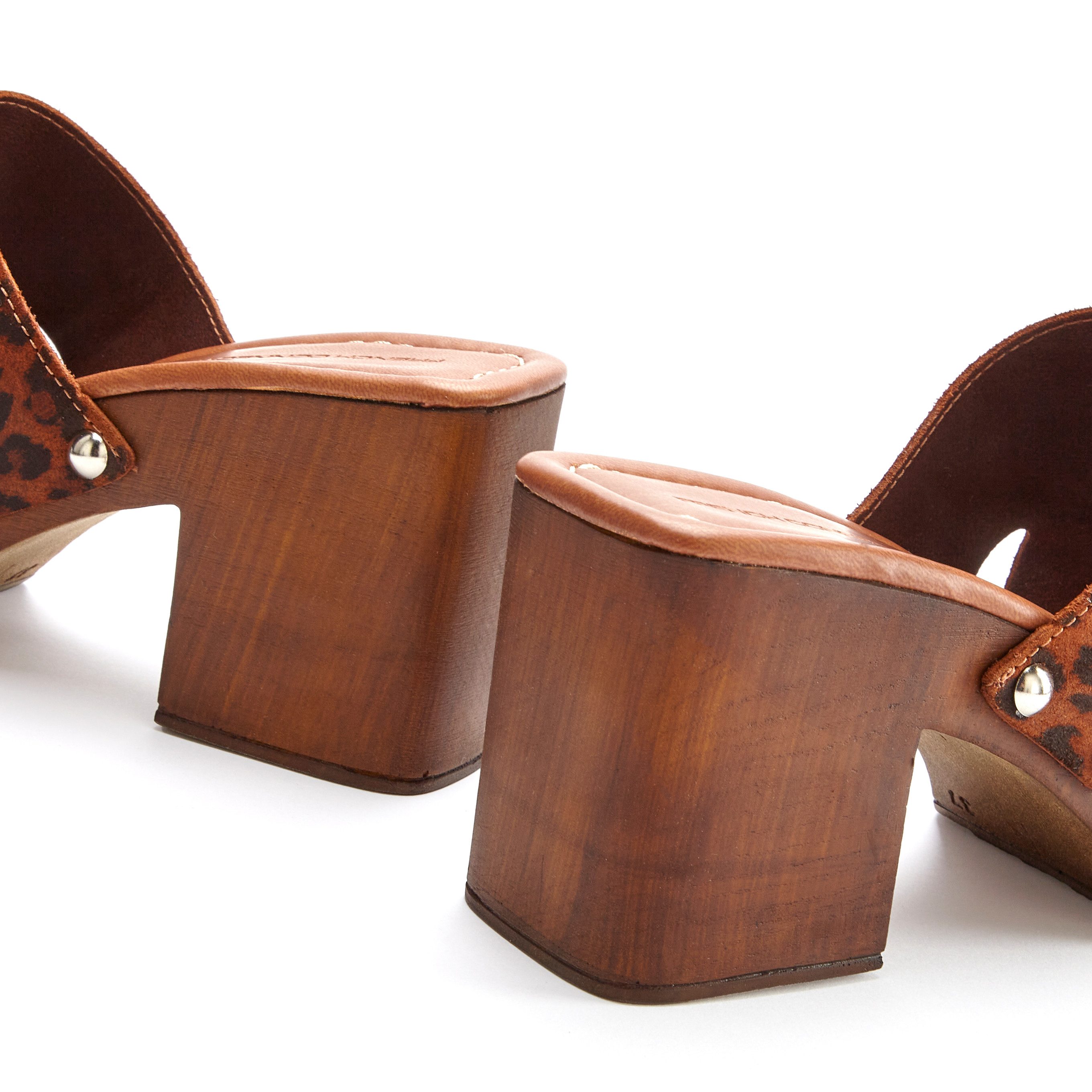 French Connection Slippers Mule, sandaal, open schoen van leer met blokhak