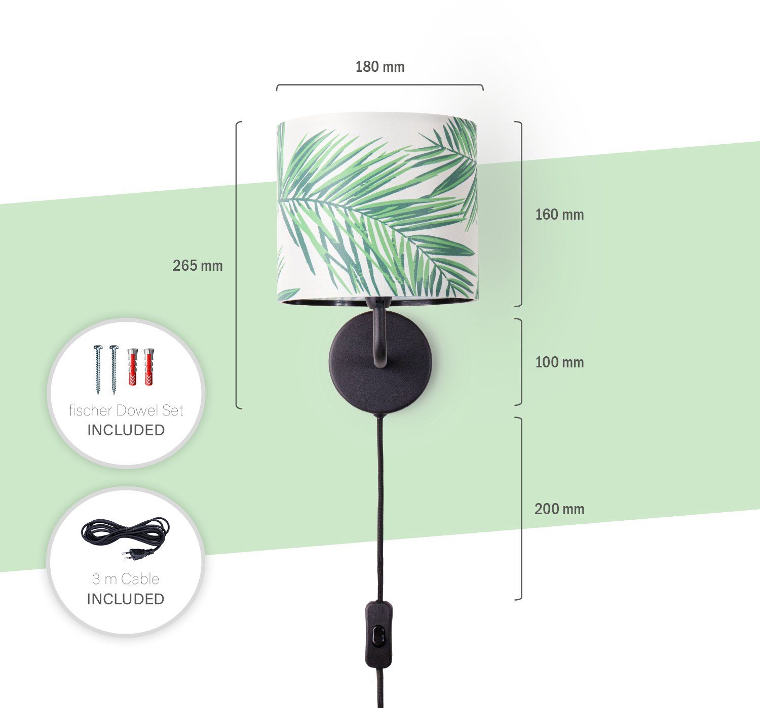 Paco Home Wandlamp Ostende 537 Kinderkamer woonkamer modern kantoor lamp lampenkap palm