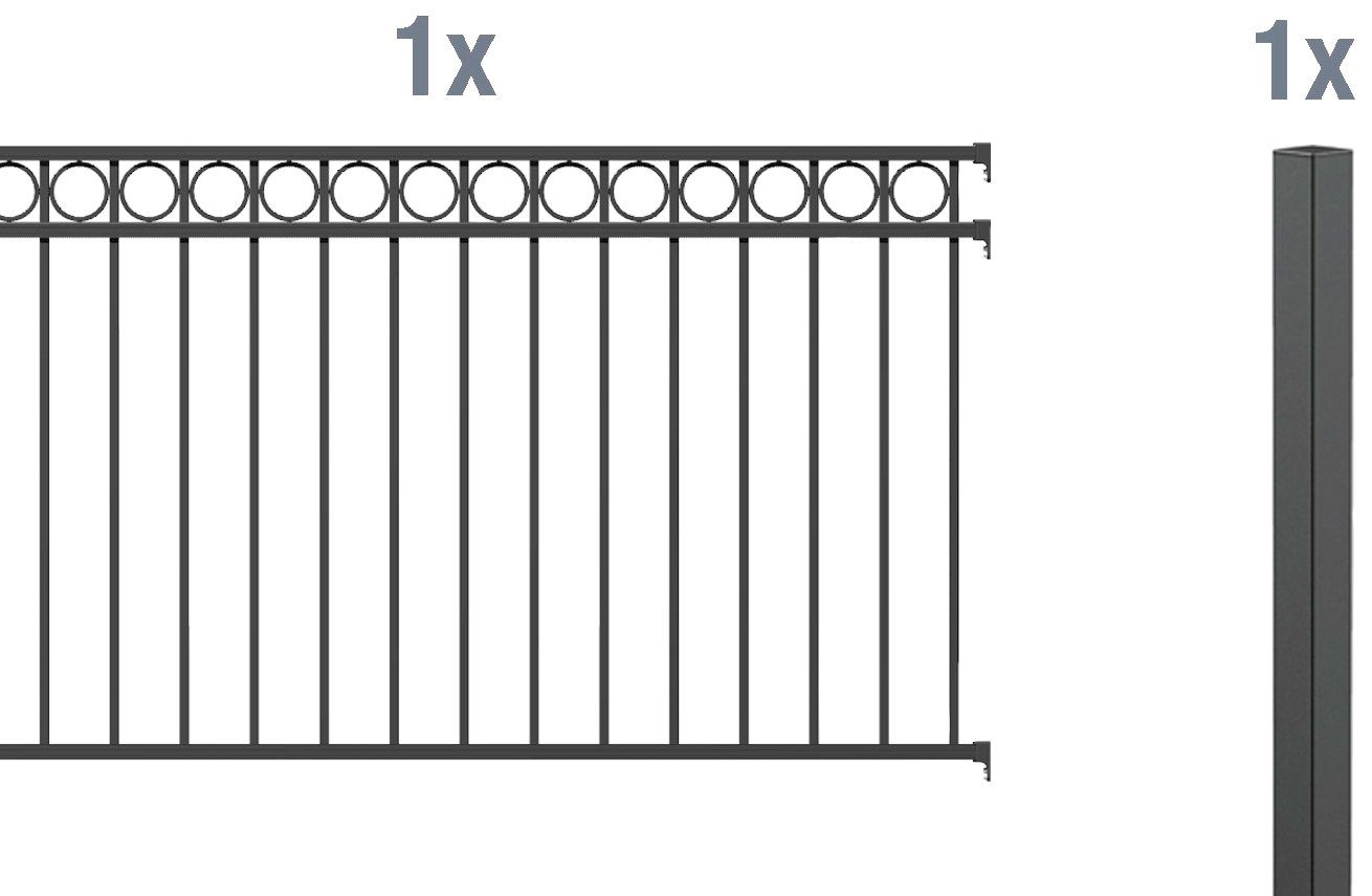 GAH Alberts Metalen hek Uitbreidingsset Circle Hoogte: 100 en 120 cm, breedte: 200 cm, om in beton te verankeren
