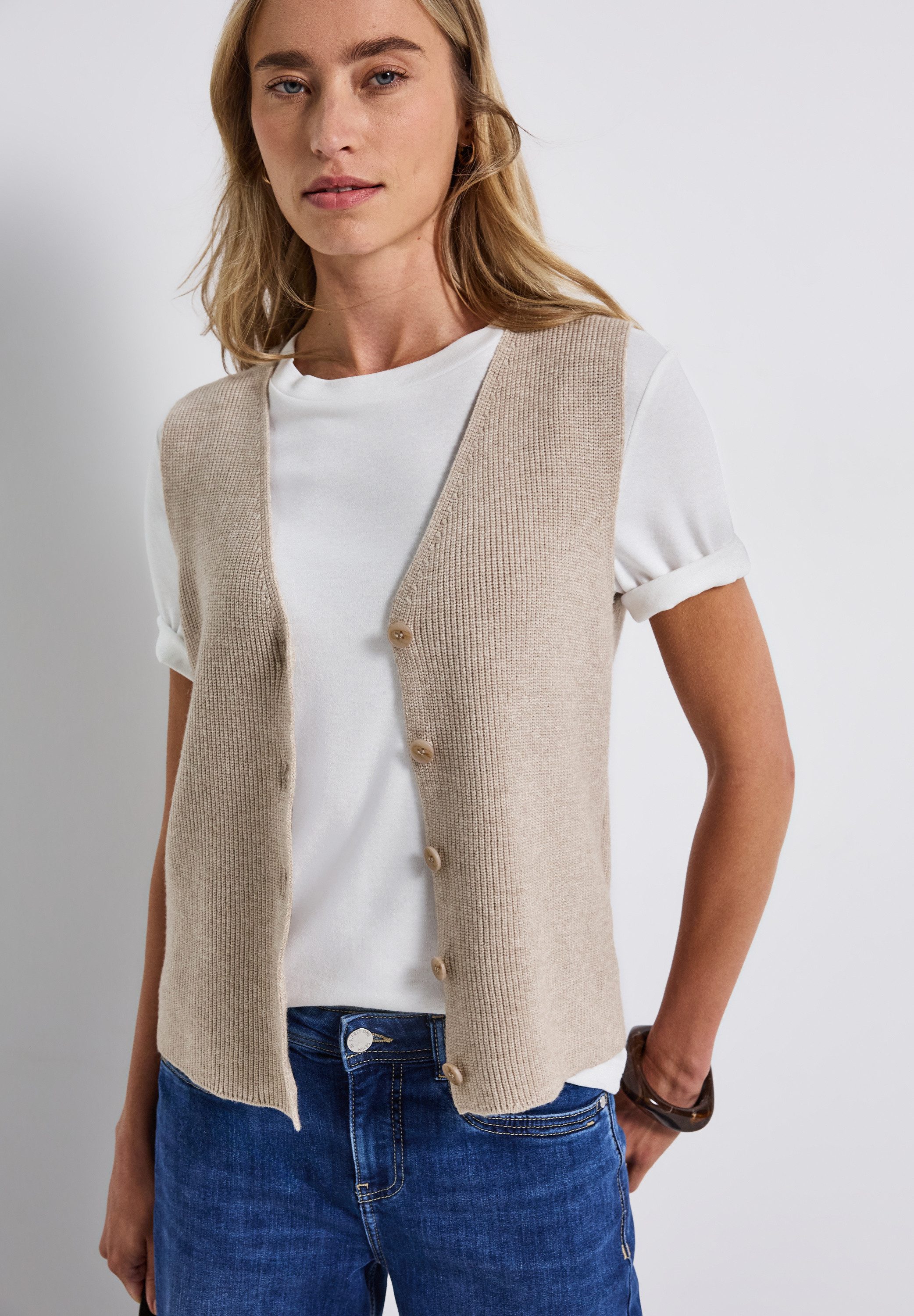 STREET ONE Mouwloos vest in riblook en met knoopsluiting