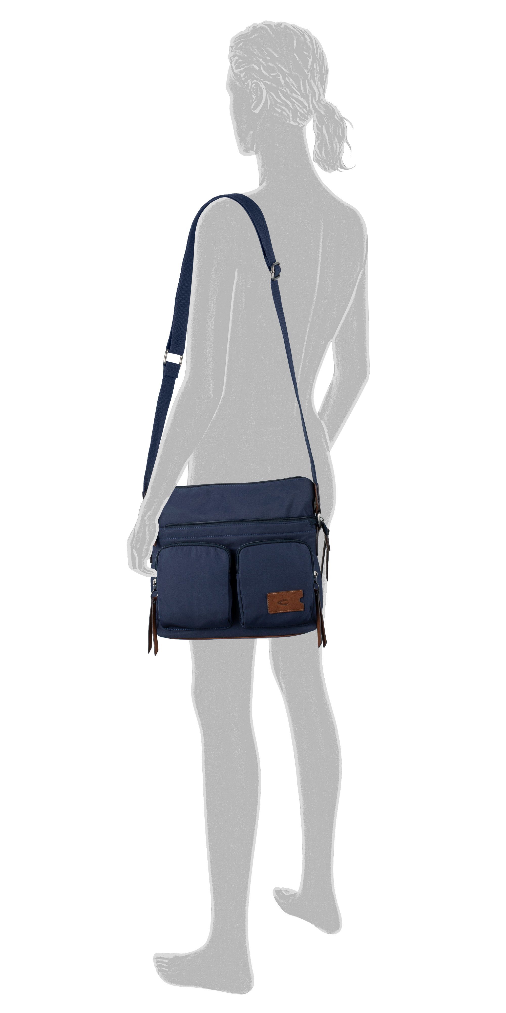 camel active Schoudertas Sky van licht robuust nylon met imitatieleer-applicaties, een blikvanger