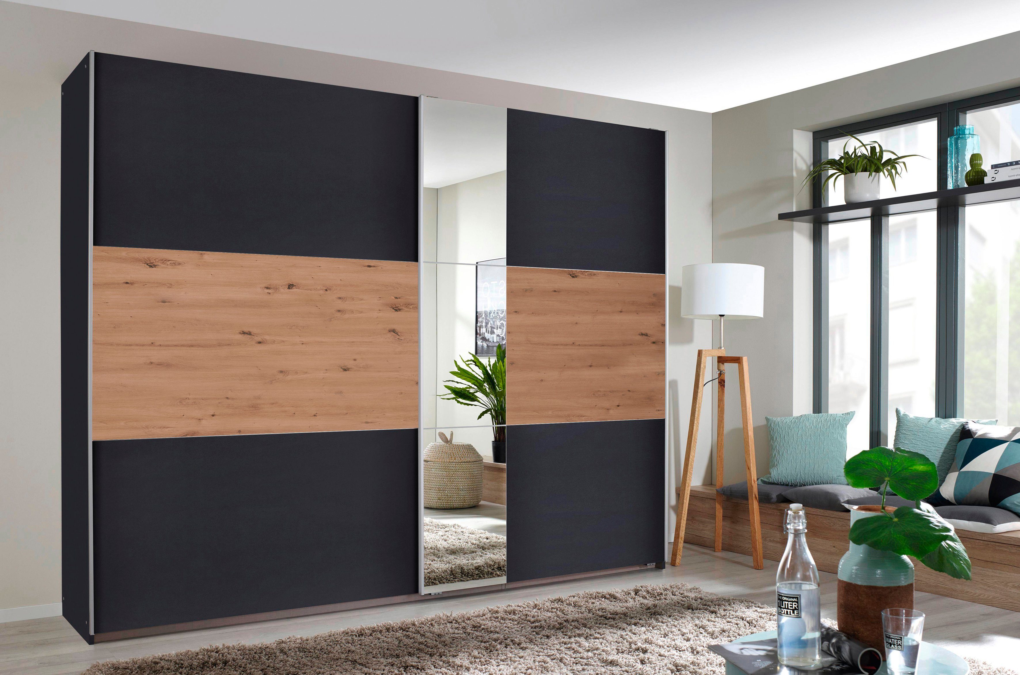 rauch Zweefdeurkast Kledingkast kast garderobe ASTANA met soepel lopende deuren inclusief 2 stoffen dozen en metalen grepen topseller made in germany