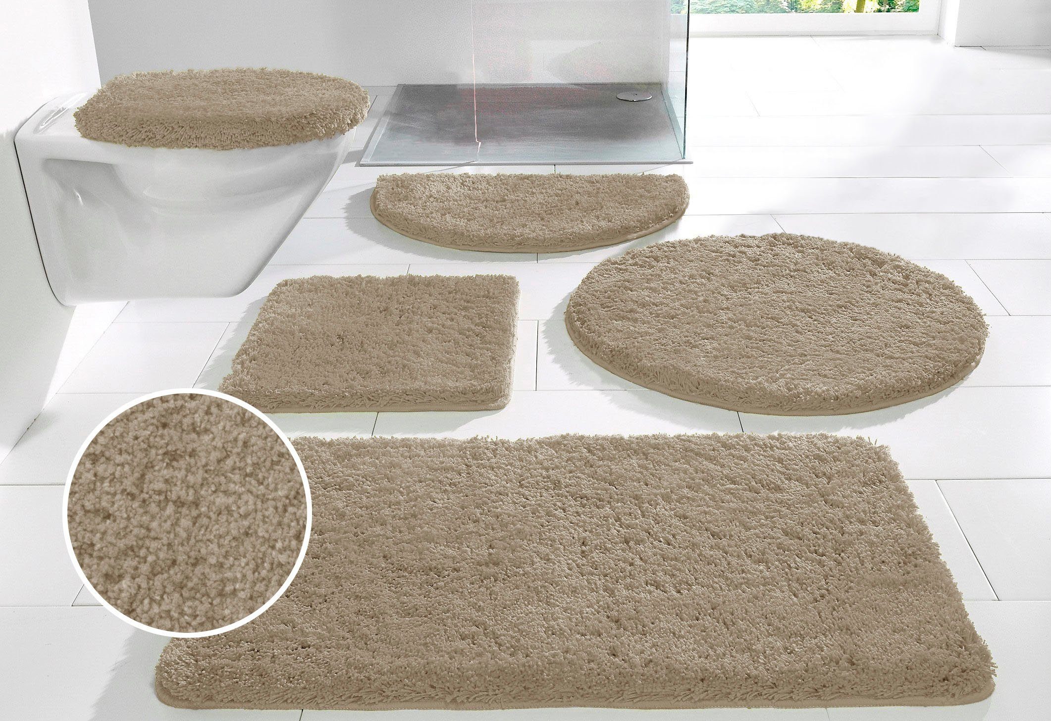my home Badmat Sanremo, Badmat, Badkamer Tapijt, zeer zacht badmatten maat 3-delige set voor hangend toilet bruin