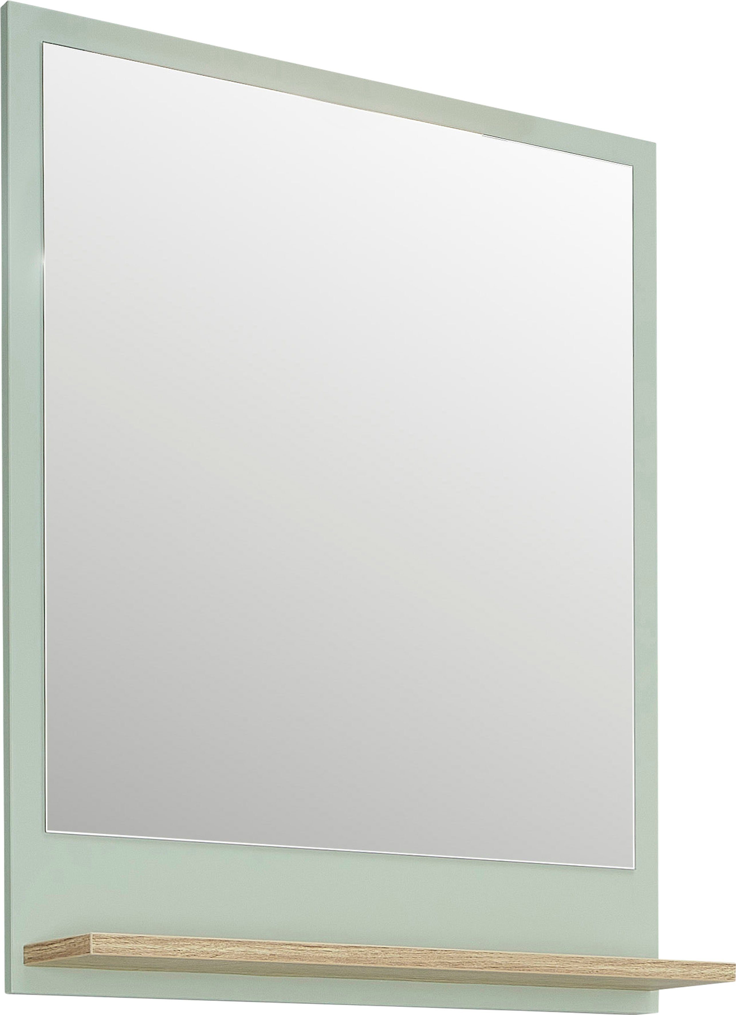 Saphir Badspiegel Quickset spiegel met plank, 60 cm breed, 74,5 cm hoog Vlakke spiegel salie imitatie, Riviera eik imitatie dwars spiegels &