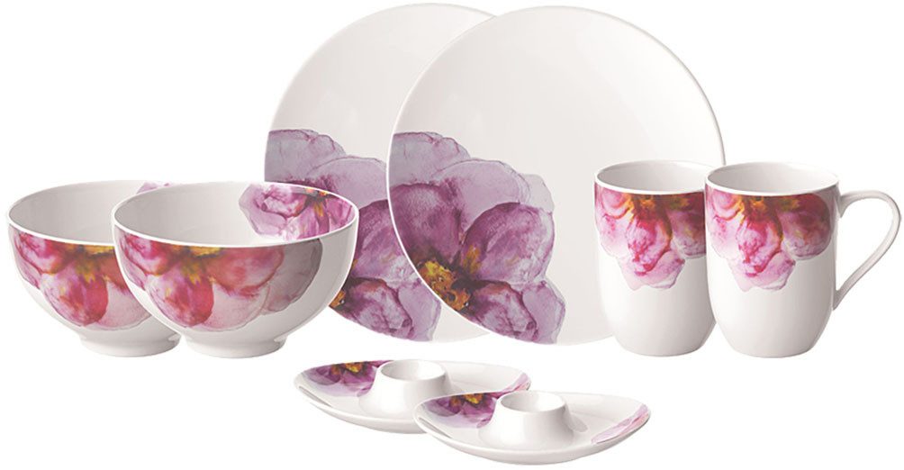 Villeroy & Boch Ontbijtservies set Roos Garden Made in Germany, Fine China porselein (set, 8-delig) serviezen wit
