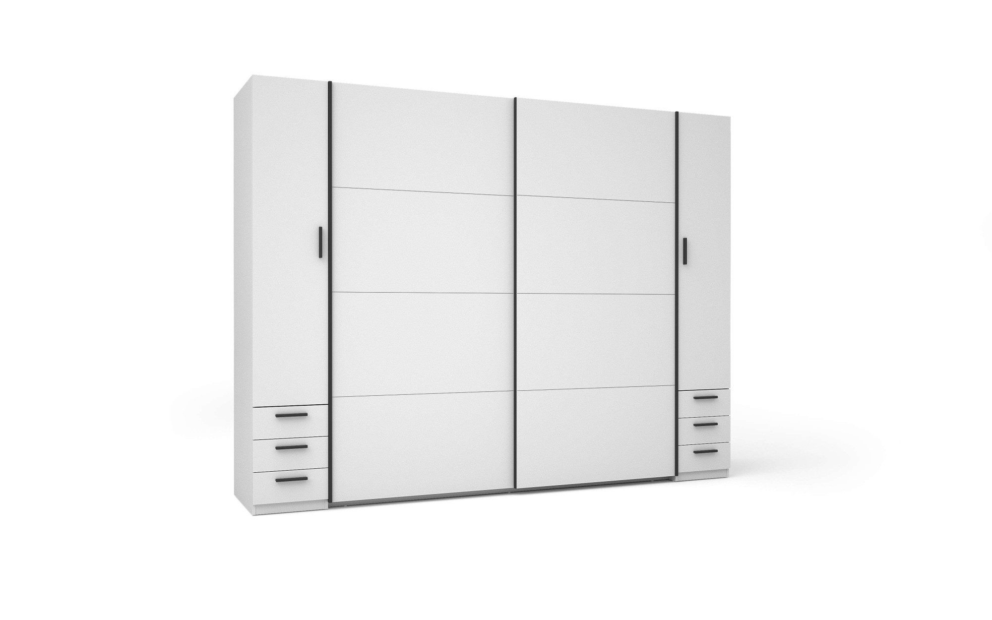 INOSIGN Kledingkast Antioch met 10 planken en 2 kledingstangen, zwarte handgrepen Garderobe met 2 schuifdeuren en 2 draaideuren, B/H/D 270/207/61 cm