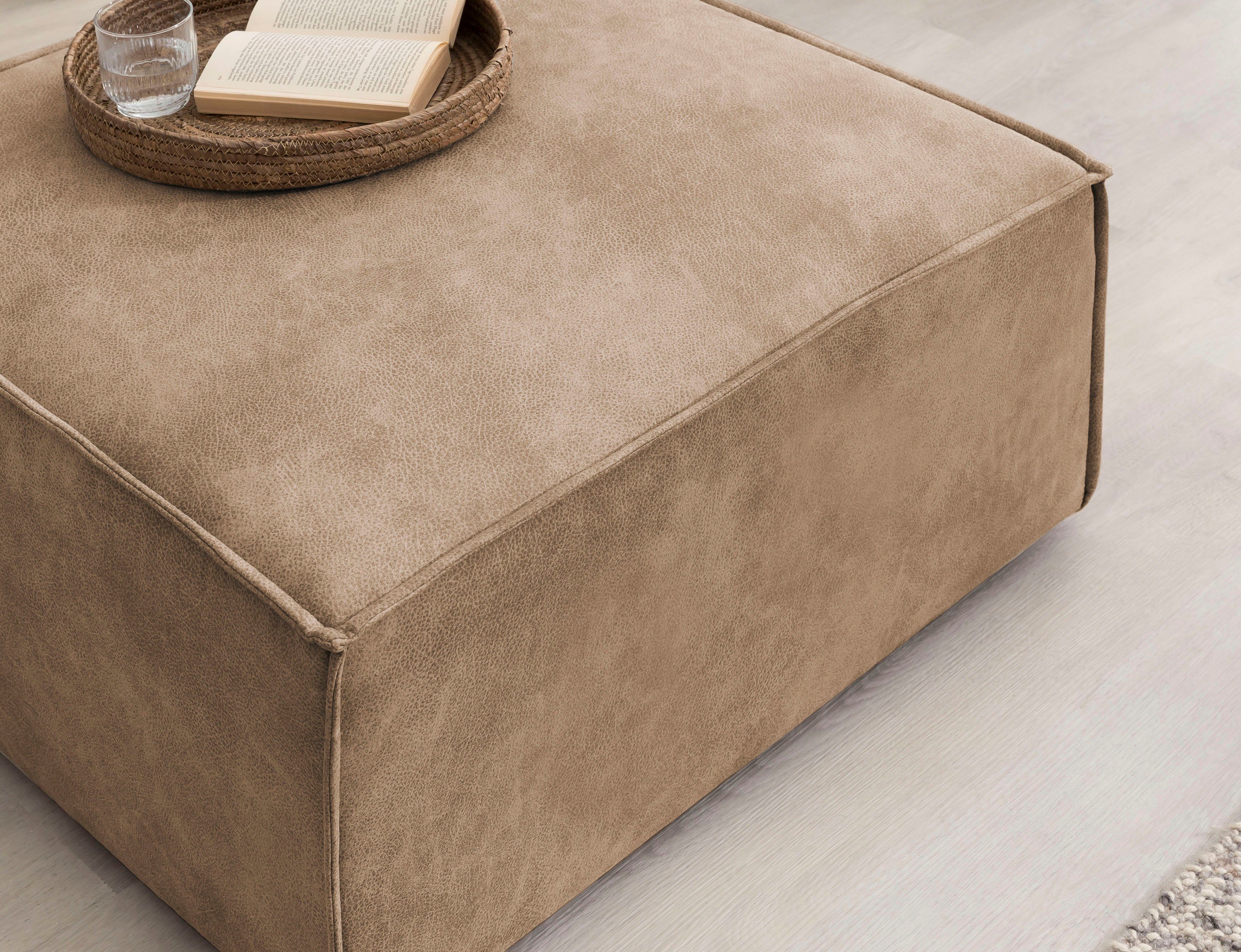 Home affaire Hocker Sherwood Vierkante poef/voetenbank, ideale als aanvulling op de "SHERWOOD" love seat