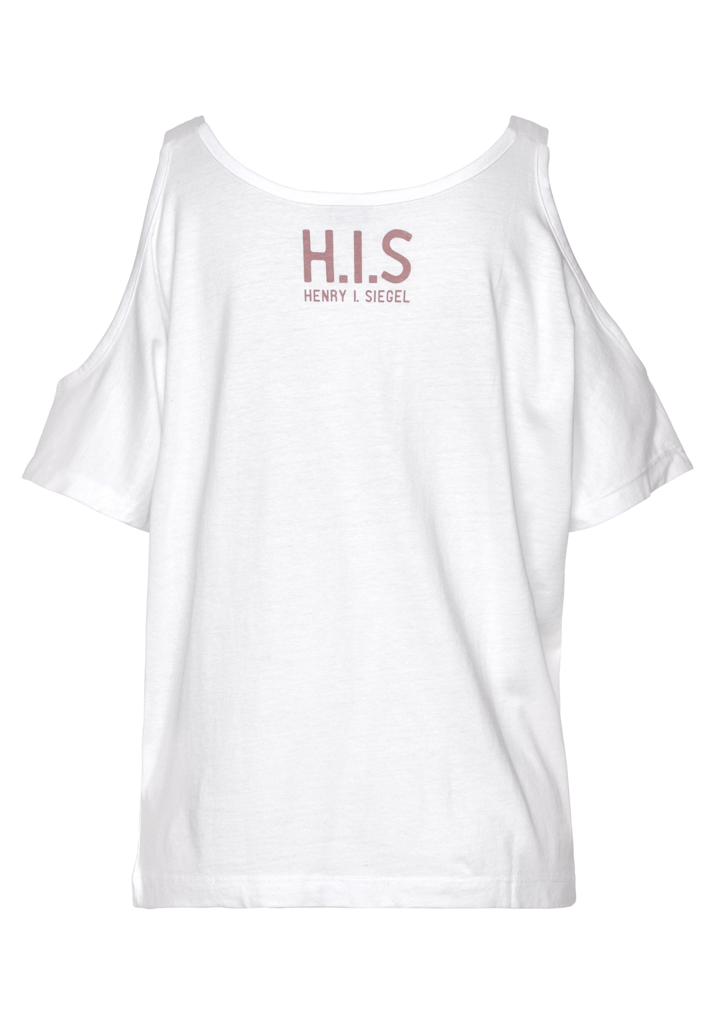 H.I.S Shirt met korte mouwen met logoprint achter en cut-outs op de schouders katoenmix