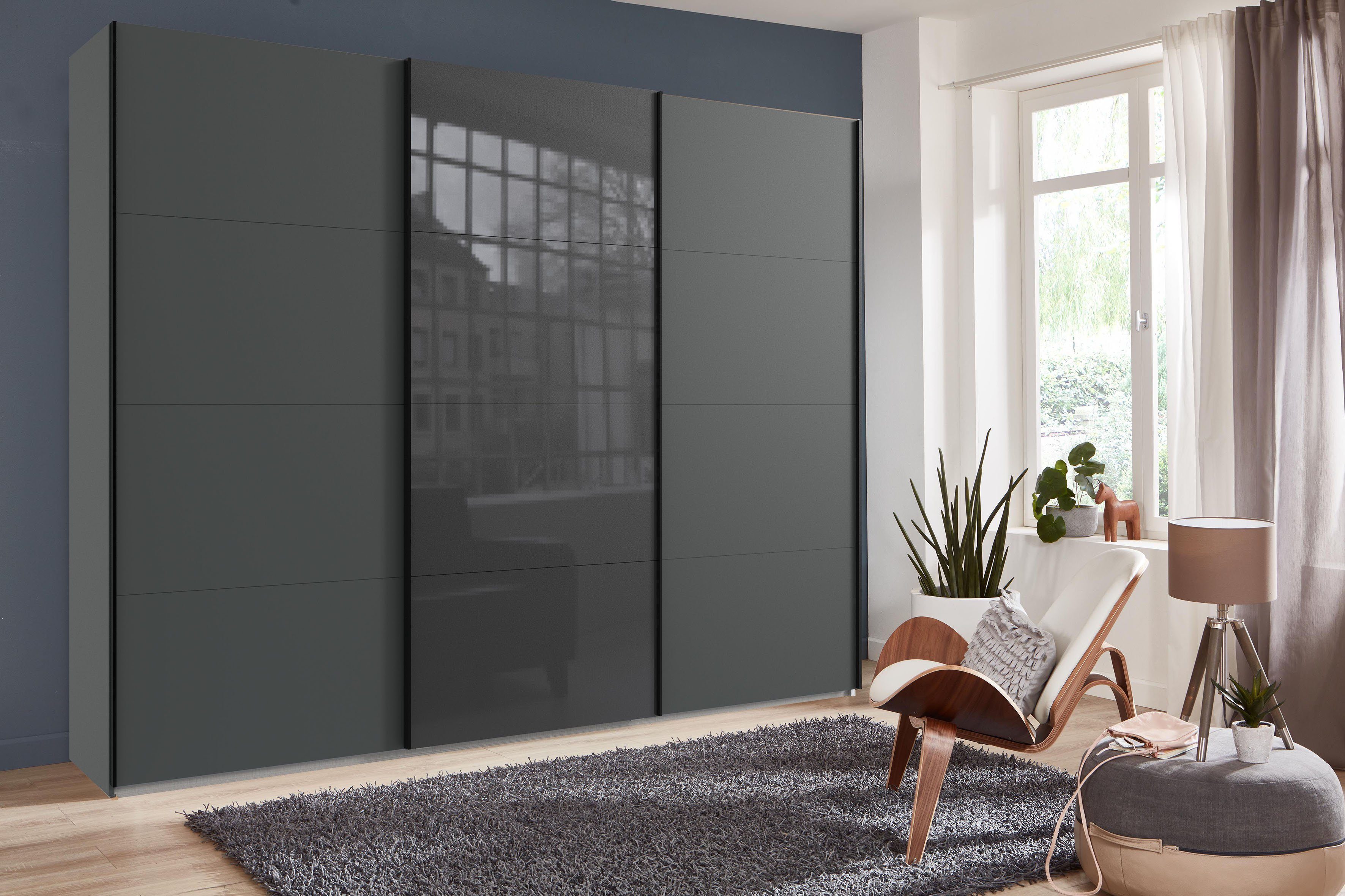 Wimex Zweefdeurkast Norderstedt Inclusief 2 stoffen dozen en 2 extra planken, met glasdeur
