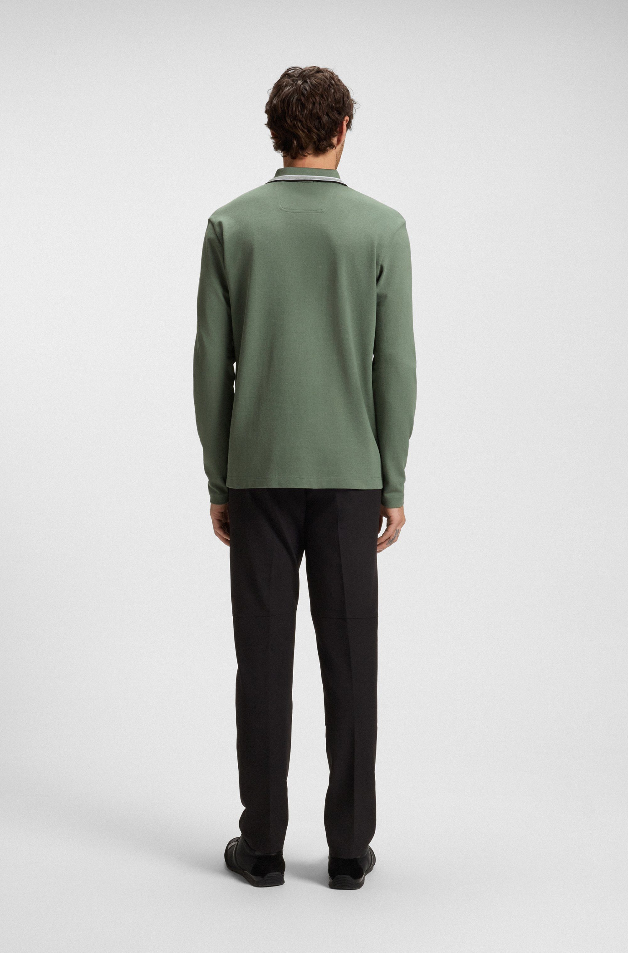 BOSS GREEN Poloshirt met lange mouwen Plisy met strepen op de kraag