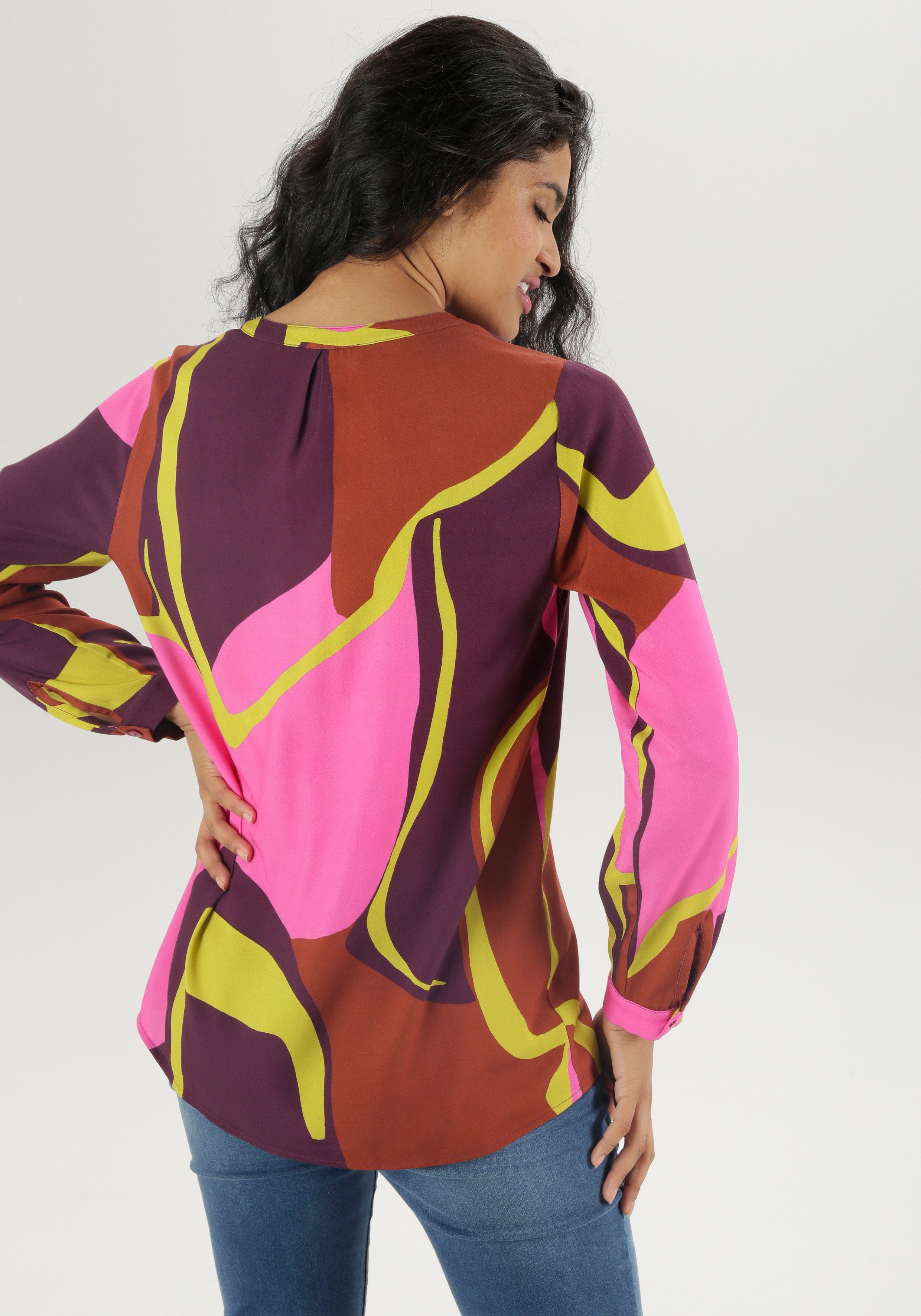 Aniston SELECTED Blouse zonder sluiting met licht glanzend fluwelen band aan de halslijn