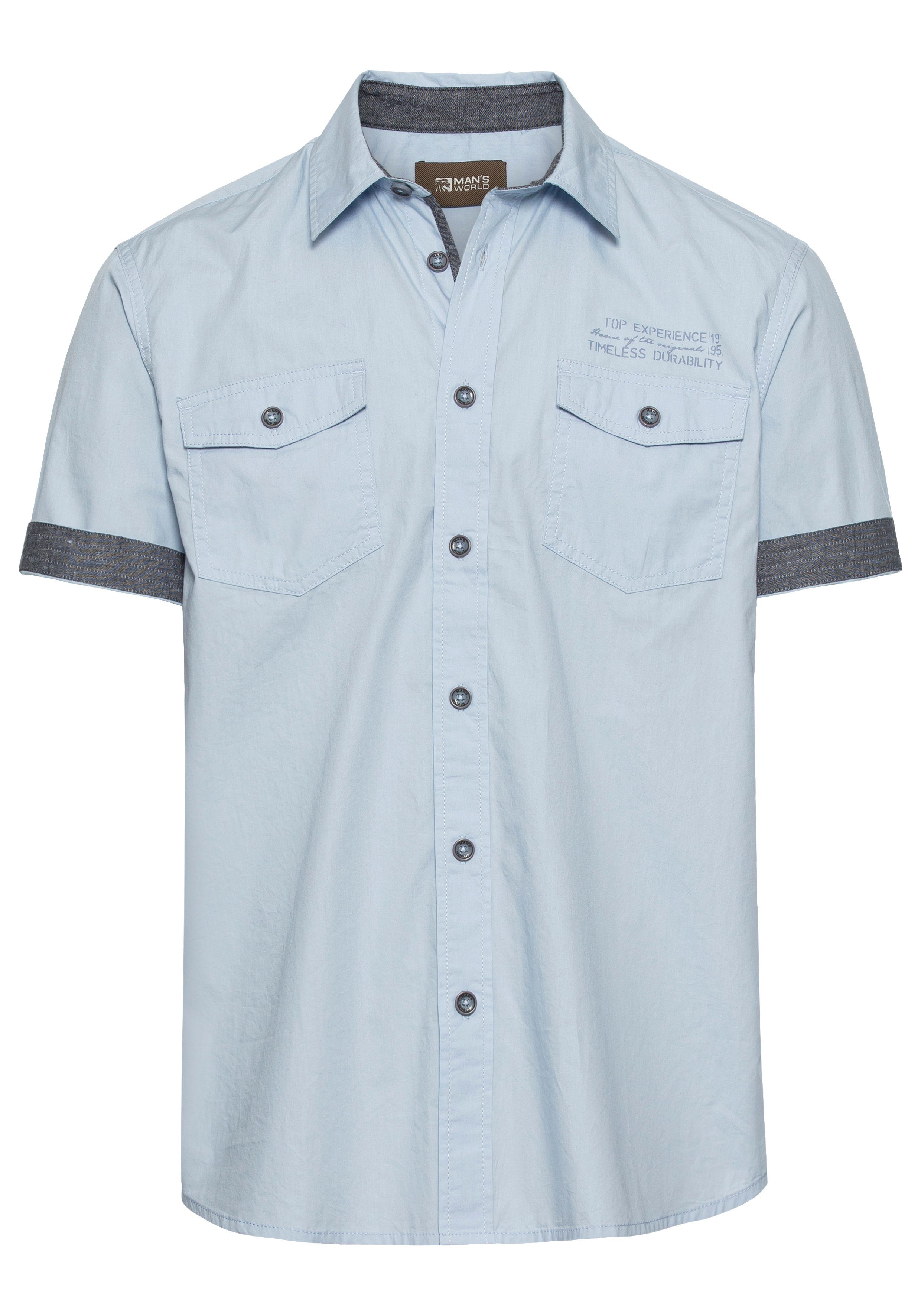 Man's World Overhemd met korte mouwen met kleine print op de borst
