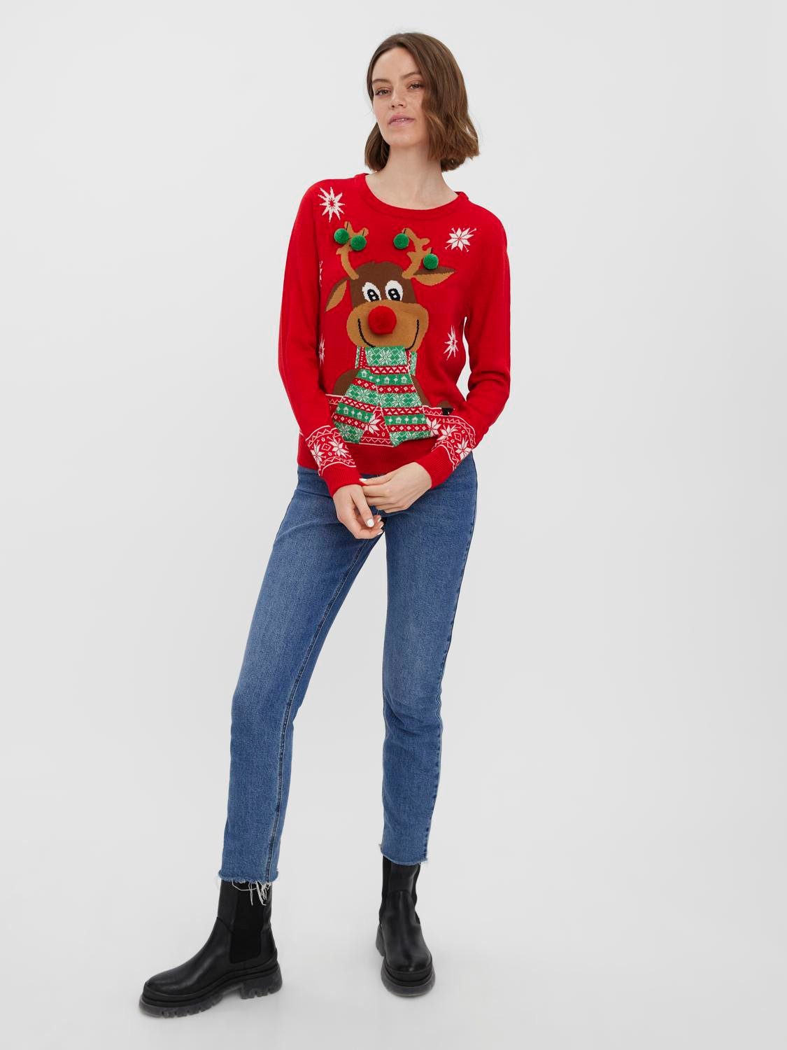 Vero Moda Kersttrui VMNEWFROSTYDEER LS O-NECK BLOUSE XMAS