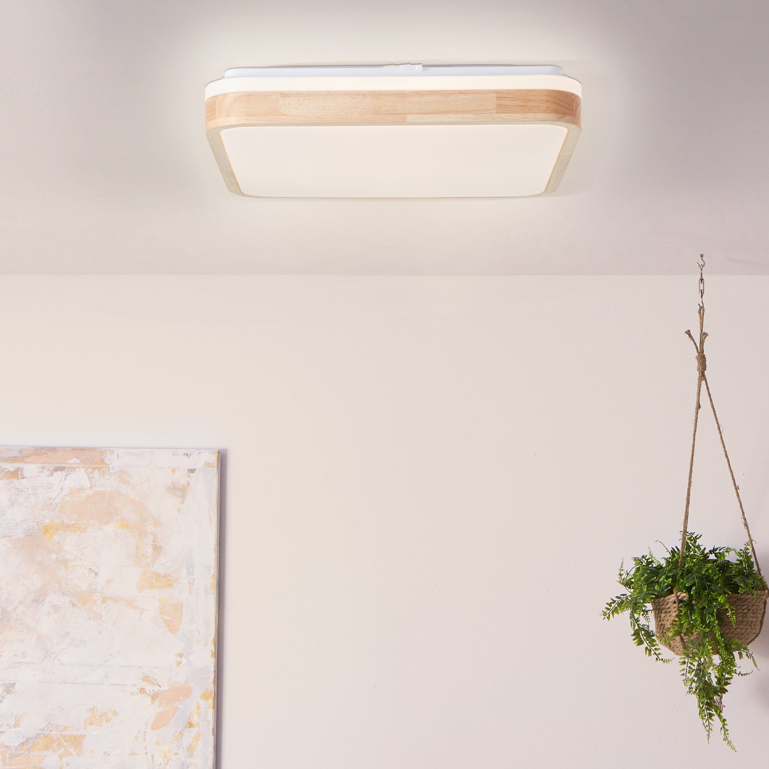Brilliant Leuchten Led-plafondlamp Tumeo 40 x 40 cm, 2400 lumen, metaal/hout, licht hout/wit