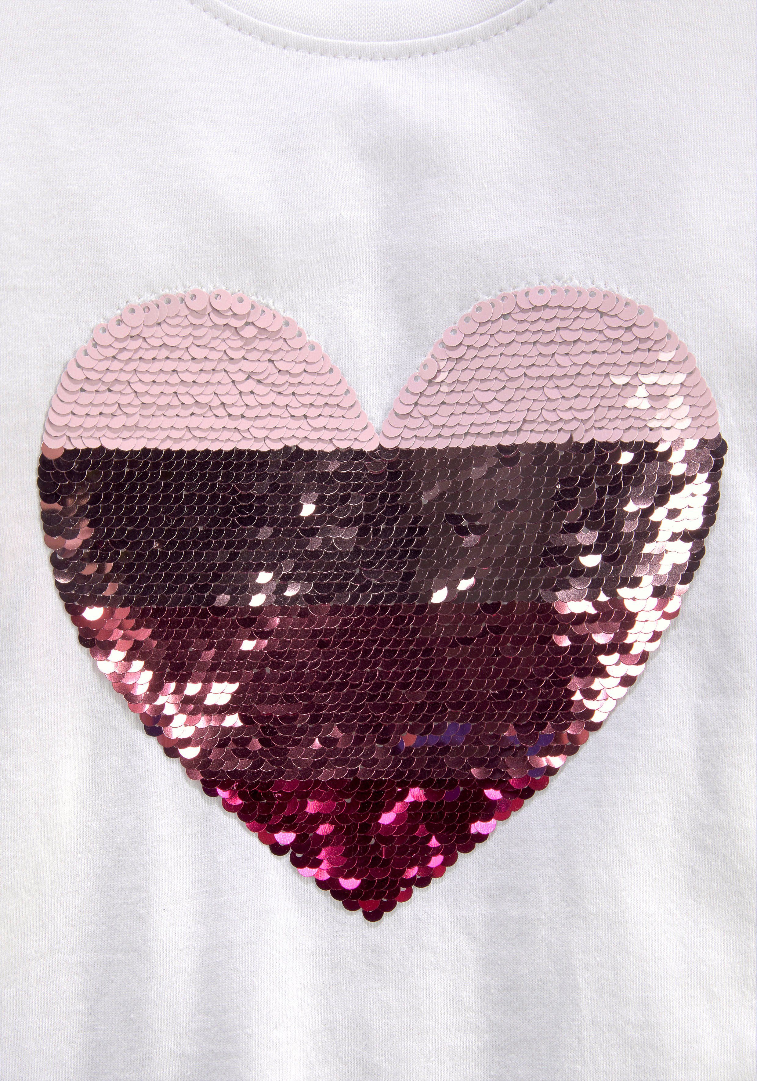 KIDSWORLD Shirt met lange mouwen , Met hart van keerbare pailletten Lange mouwen, basic pasvorm, met glinsterende pailletten