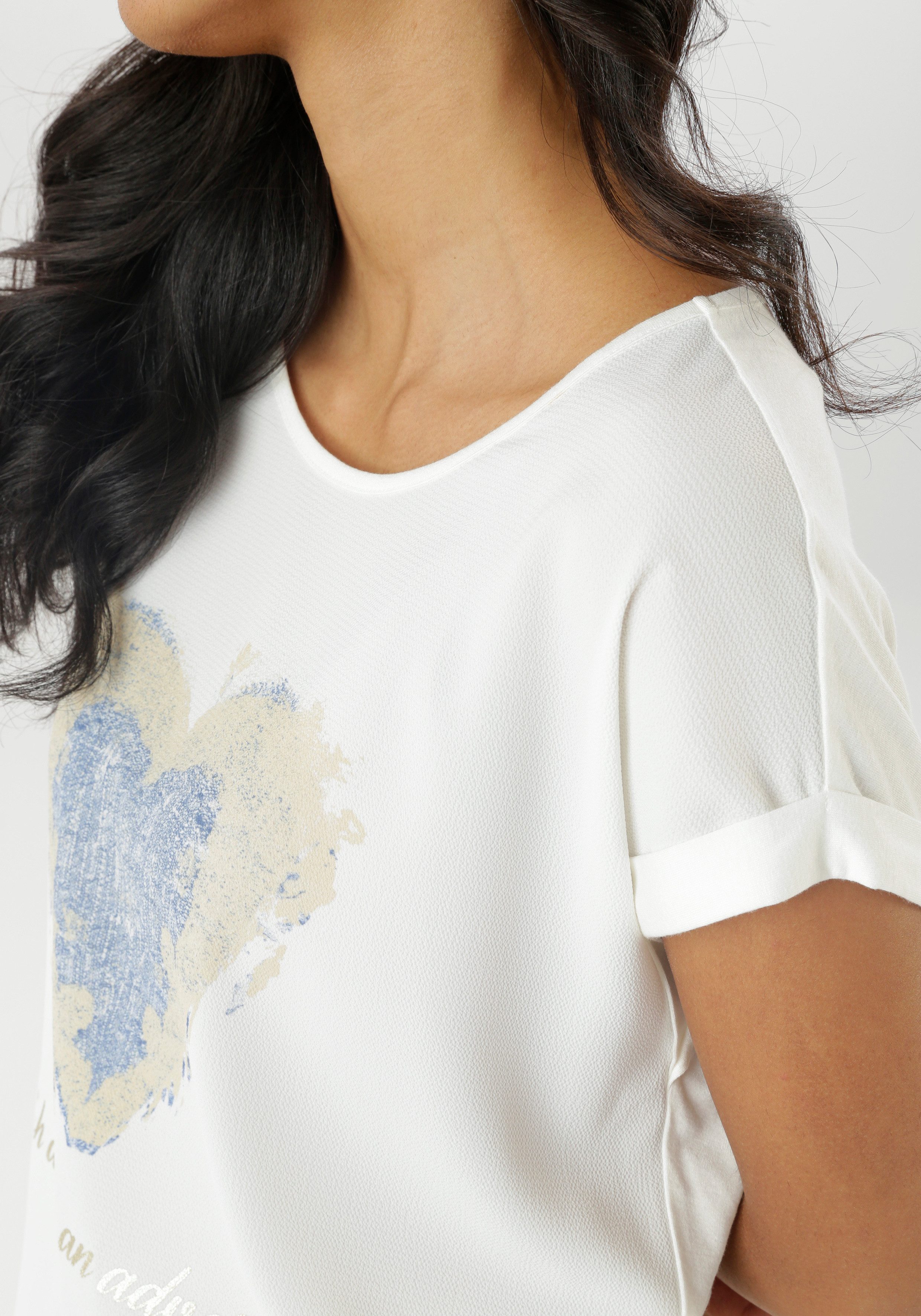 Aniston SELECTED Shirtblouse deels met glanzende, goudkleurige folieprint - nieuwe collectie