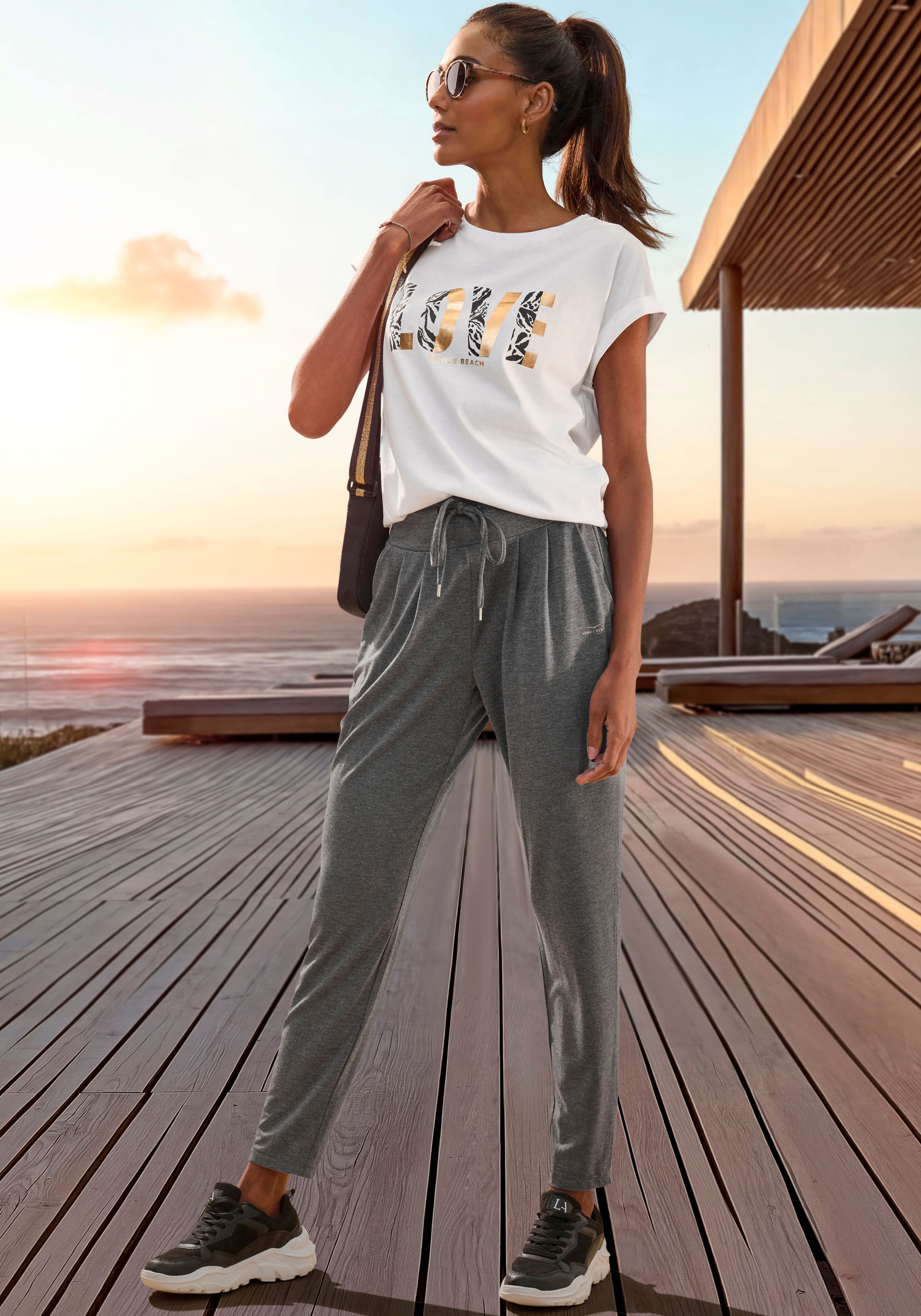 Venice Beach Shirt met korte mouwen met print op de voorzijde, katoenen t-shirt, losse pasvorm