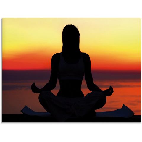 Artland print op glas Yoga im Sonnenuntergang