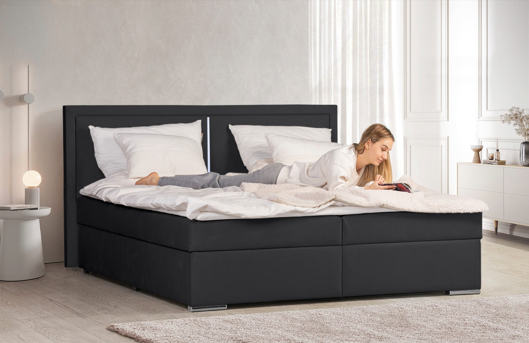 COLLECTION AB Boxspring Athena Incl. LED-verlichting, topper en opbergruimte