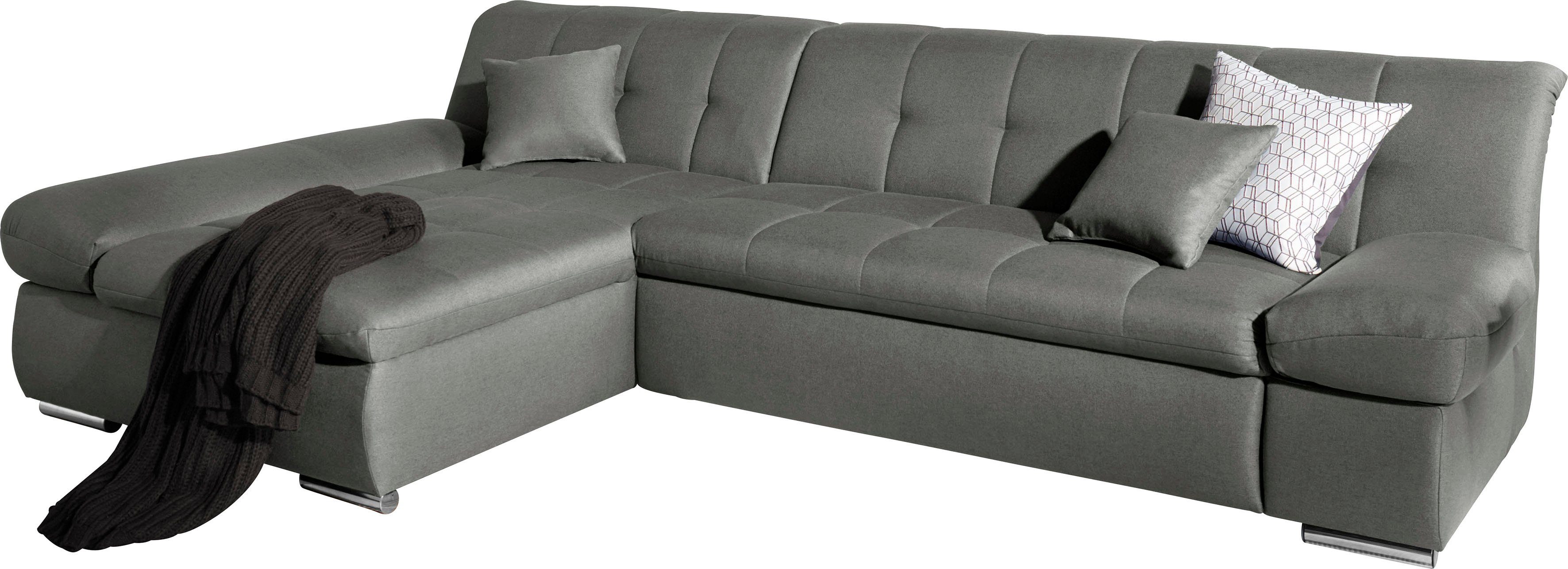 DOMO collection Hoekbank Mona L-vorm optioneel met slaapfunctie grijs, hoekbanken, Récamier links, Met armleunfunctie